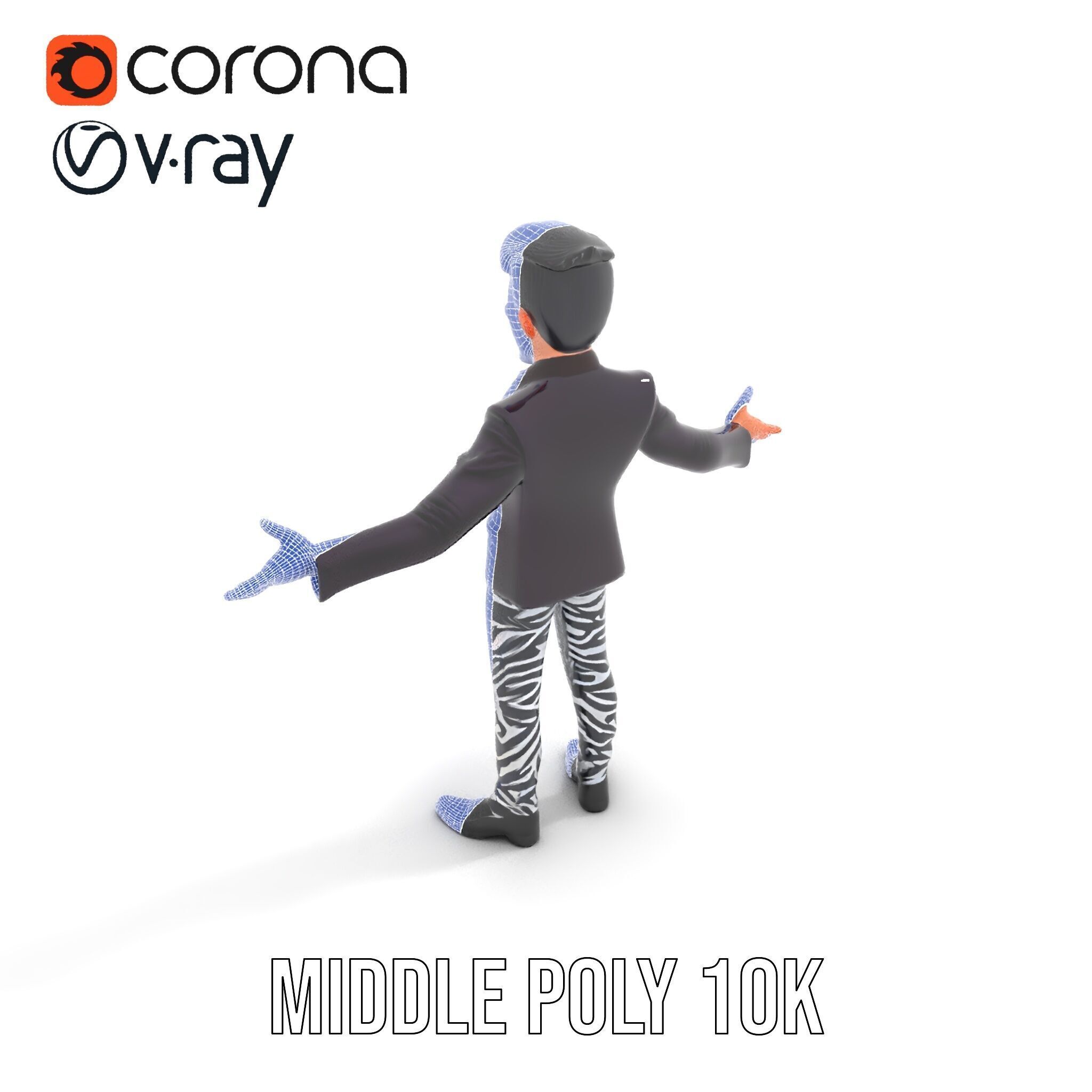 Stylish Male Character with Blazer and Patterned Pants  Rigge... Low-poly 3D model_32