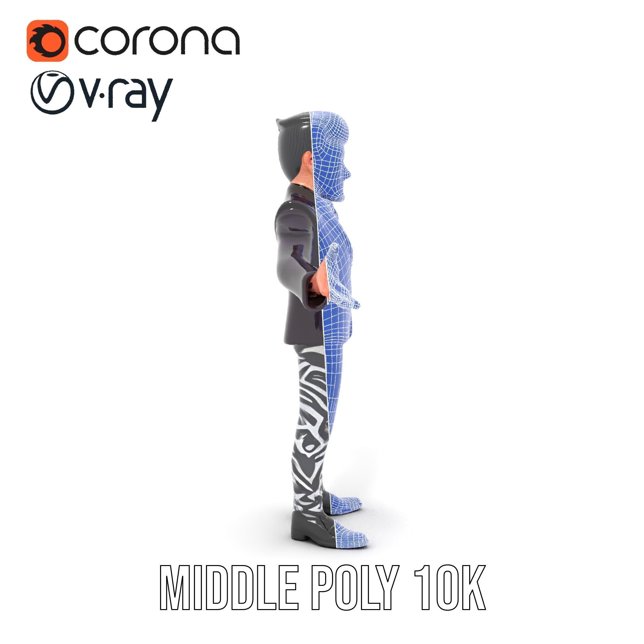 Stylish Male Character with Blazer and Patterned Pants  Rigge... Low-poly 3D model_29