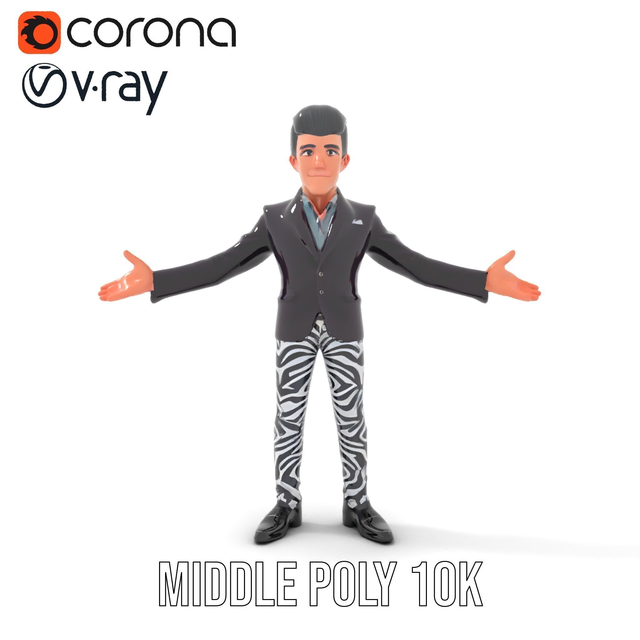 Stylish Male Character with Blazer and Patterned Pants  Rigge... Low-poly 3D model_24
