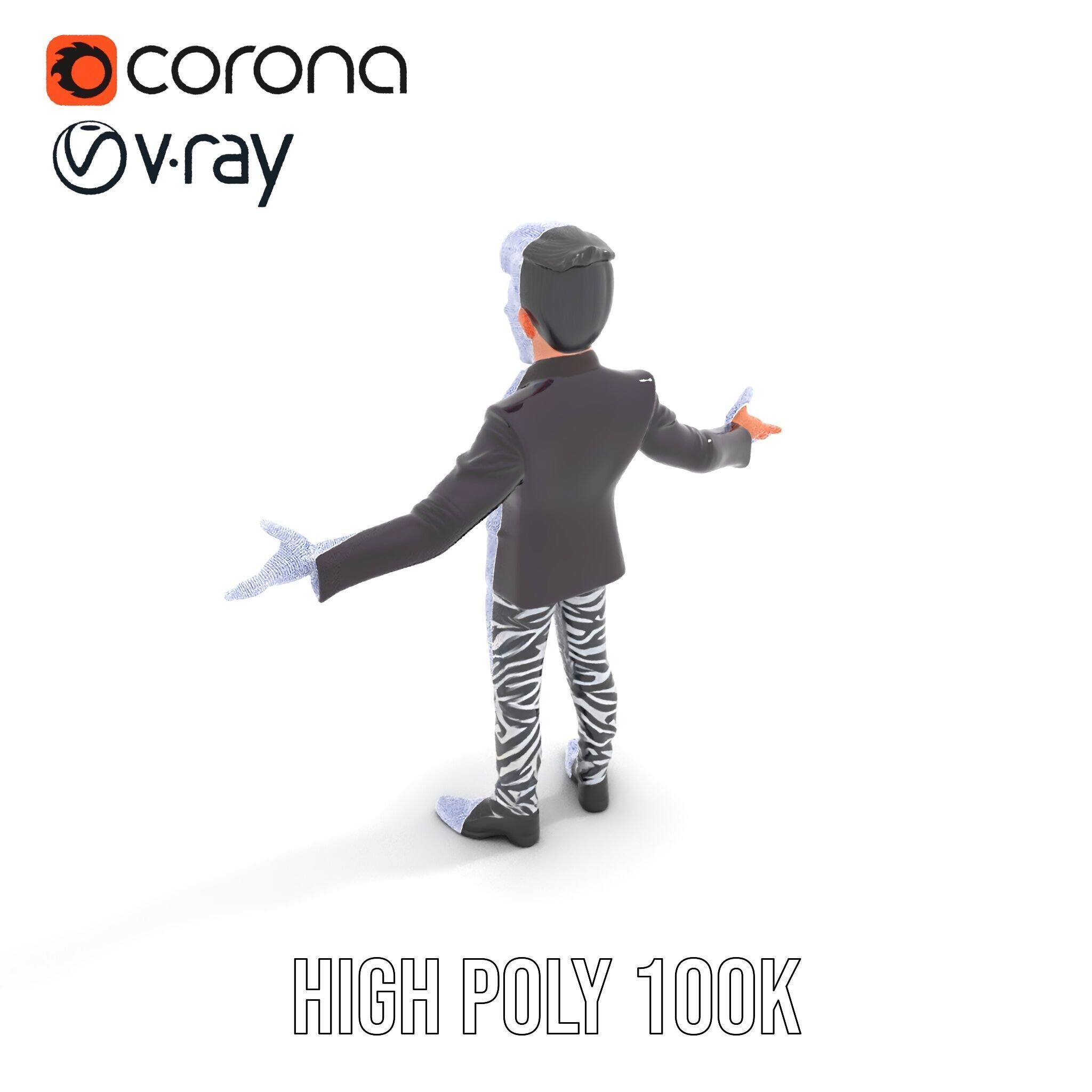 Stylish Male Character with Blazer and Patterned Pants  Rigge... Low-poly 3D model_20