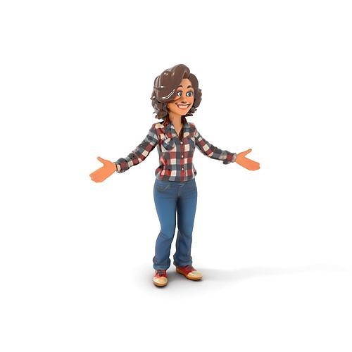 CurlyHaired Female Character Rigged and Animated with Casual ... Low-poly 3D model