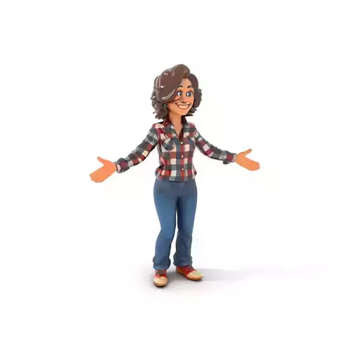 CurlyHaired Female Character Rigged and Animated with Casual ... Low-poly 3D model