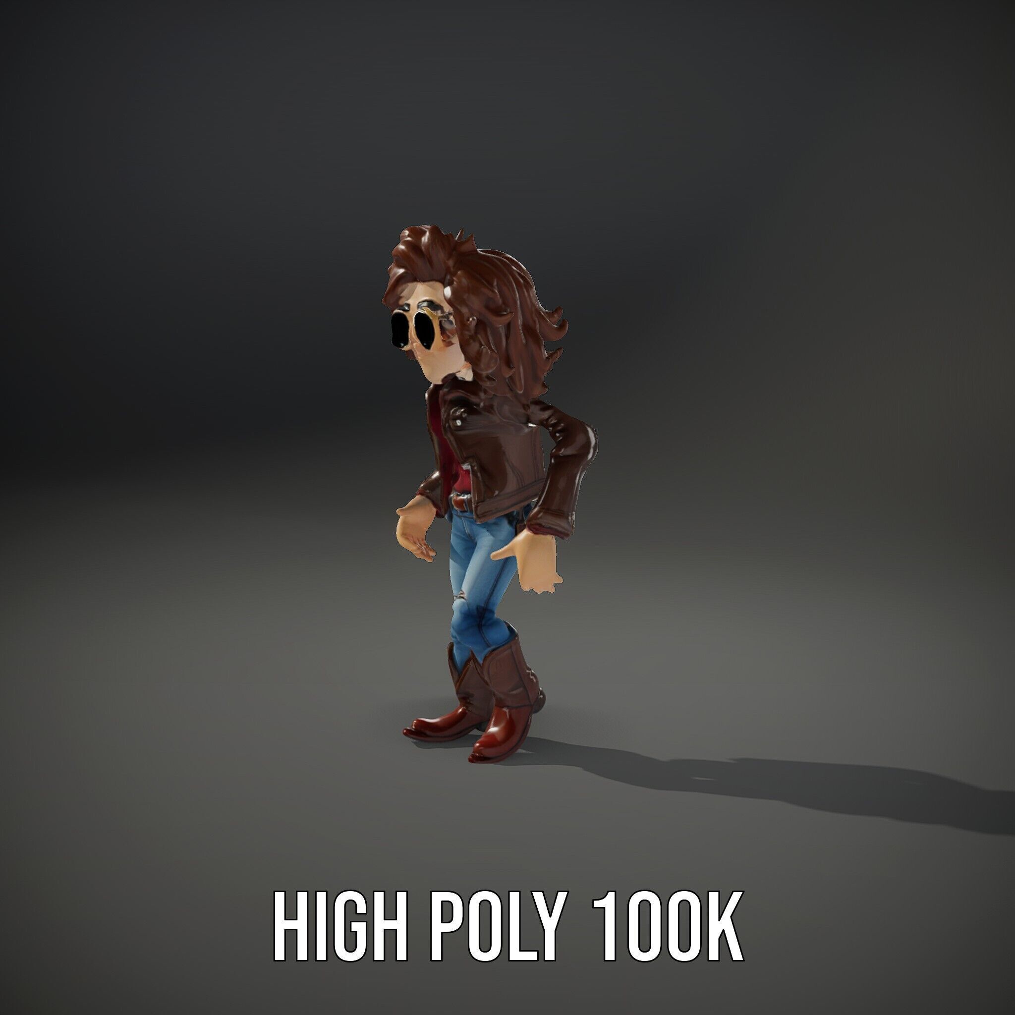 Stylish Adventurer in Leather Jacket Rigged and Animated Low-poly 3D model_35