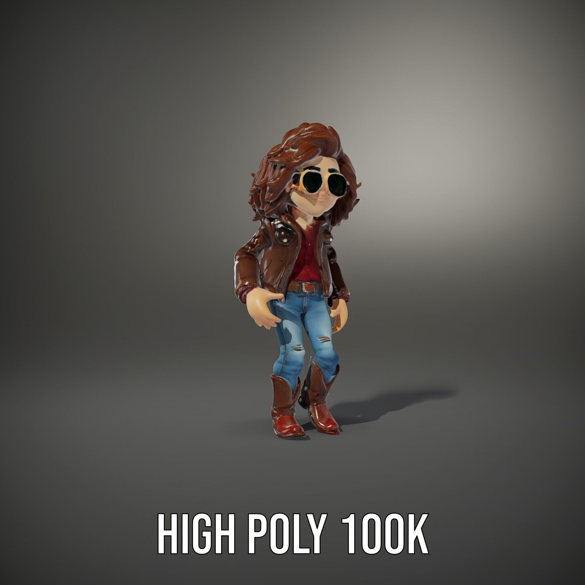 Stylish Adventurer in Leather Jacket Rigged and Animated Low-poly 3D model_36