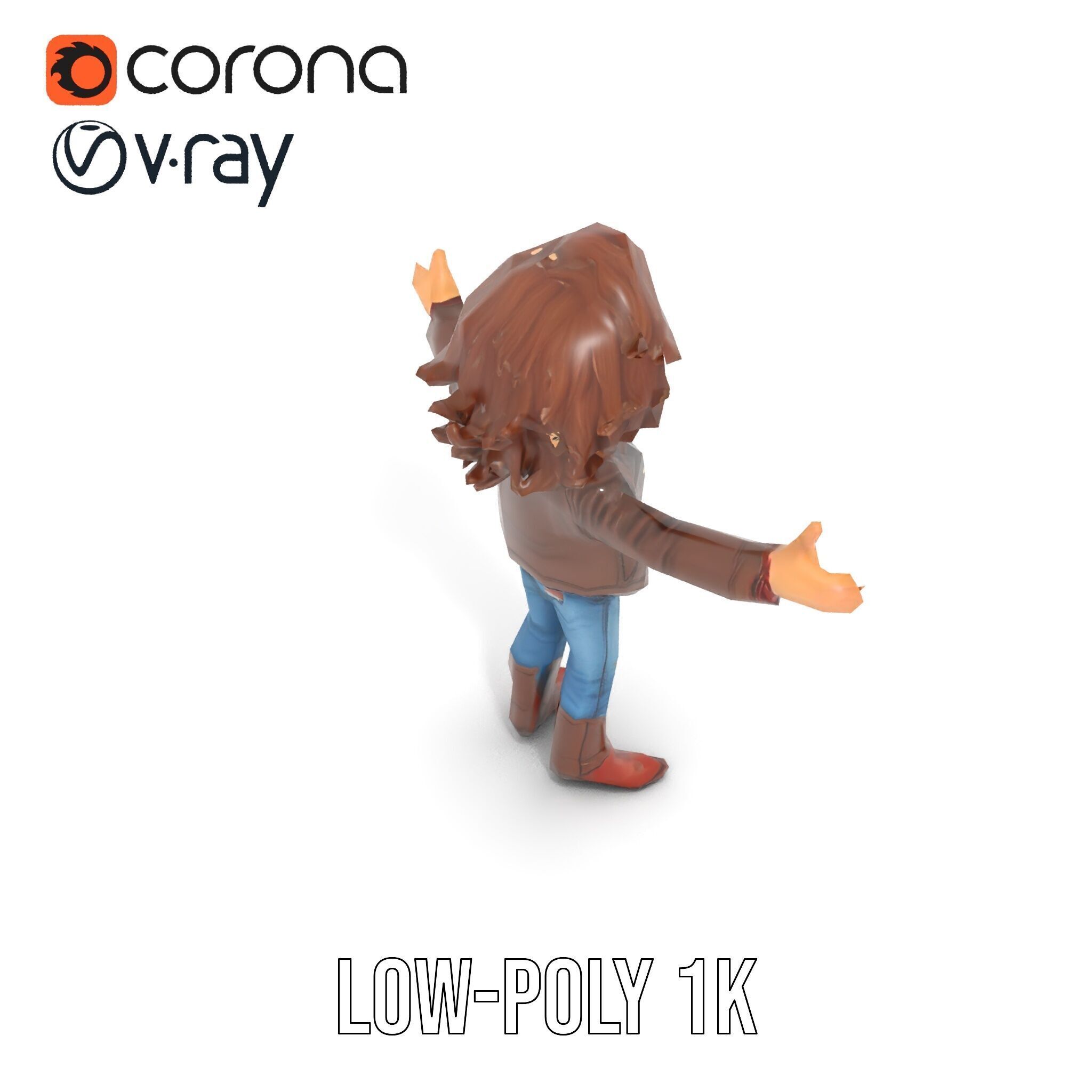 Stylish Adventurer in Leather Jacket Rigged and Animated Low-poly 3D model_7