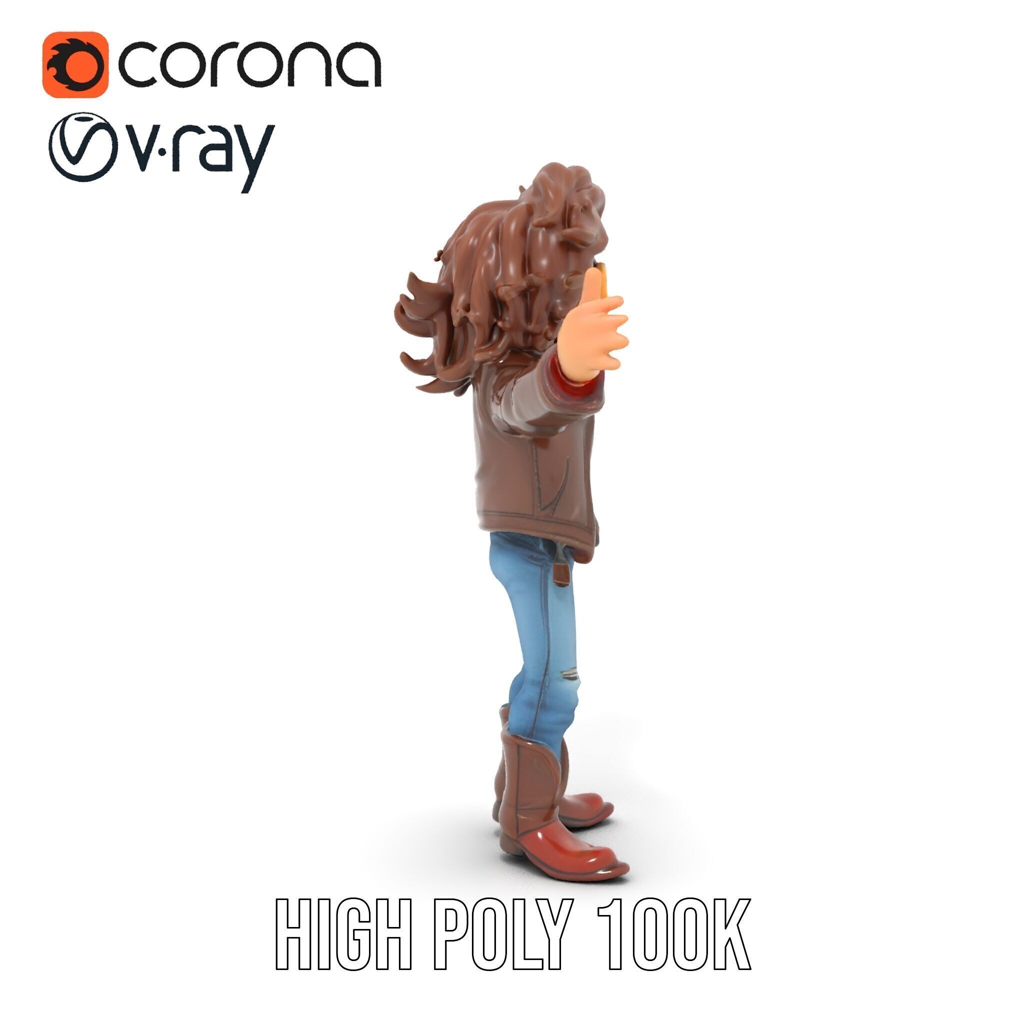 Stylish Adventurer in Leather Jacket Rigged and Animated Low-poly 3D model_9