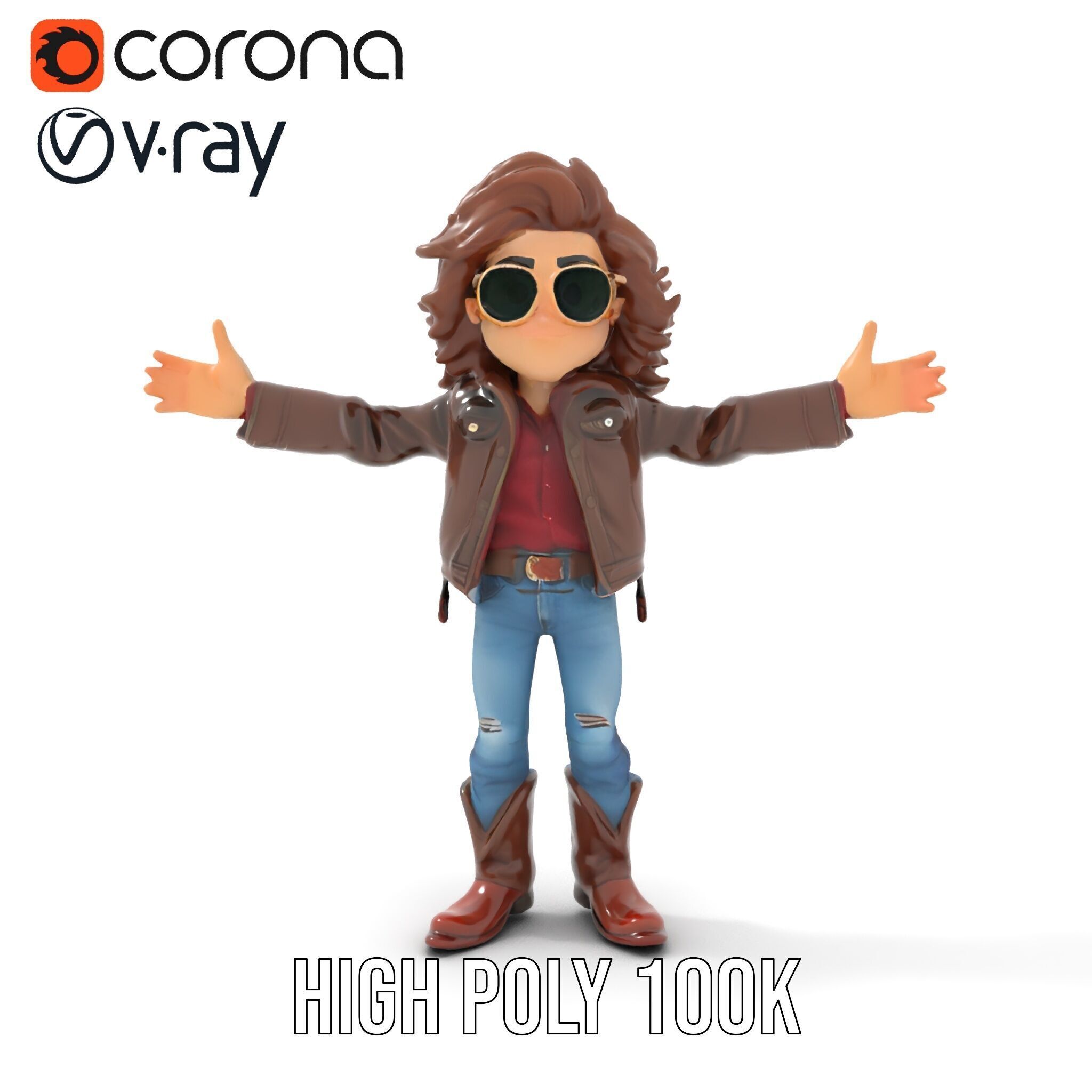 Stylish Adventurer in Leather Jacket Rigged and Animated Low-poly 3D model_19