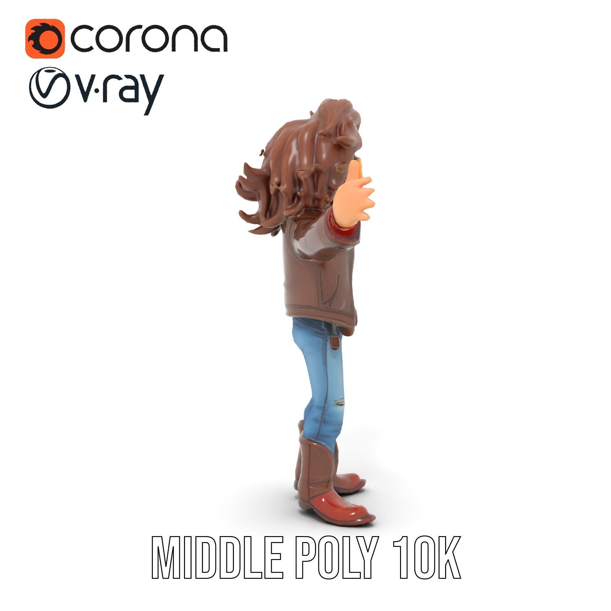 Stylish Adventurer in Leather Jacket Rigged and Animated Low-poly 3D model_20