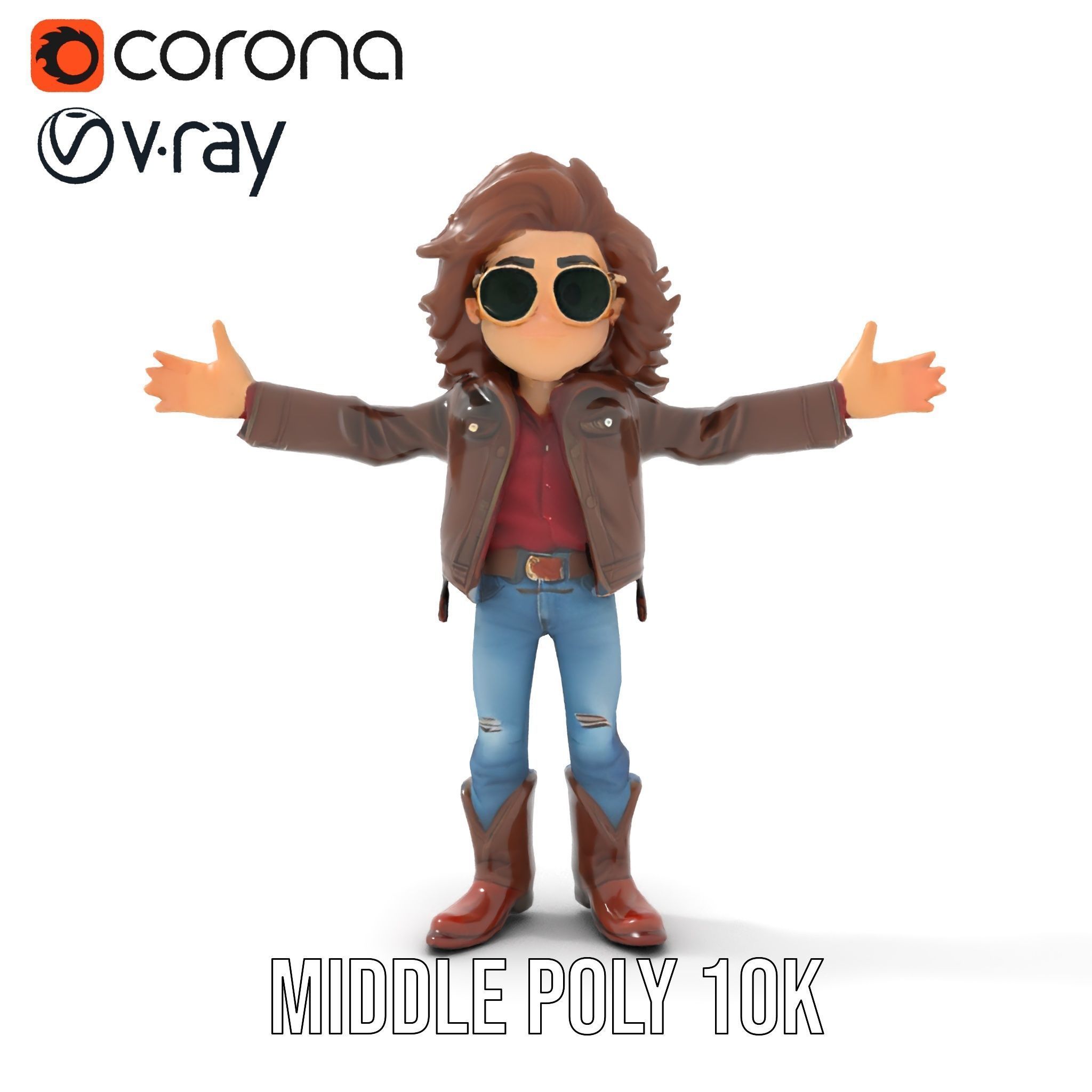 Stylish Adventurer in Leather Jacket Rigged and Animated Low-poly 3D model_13