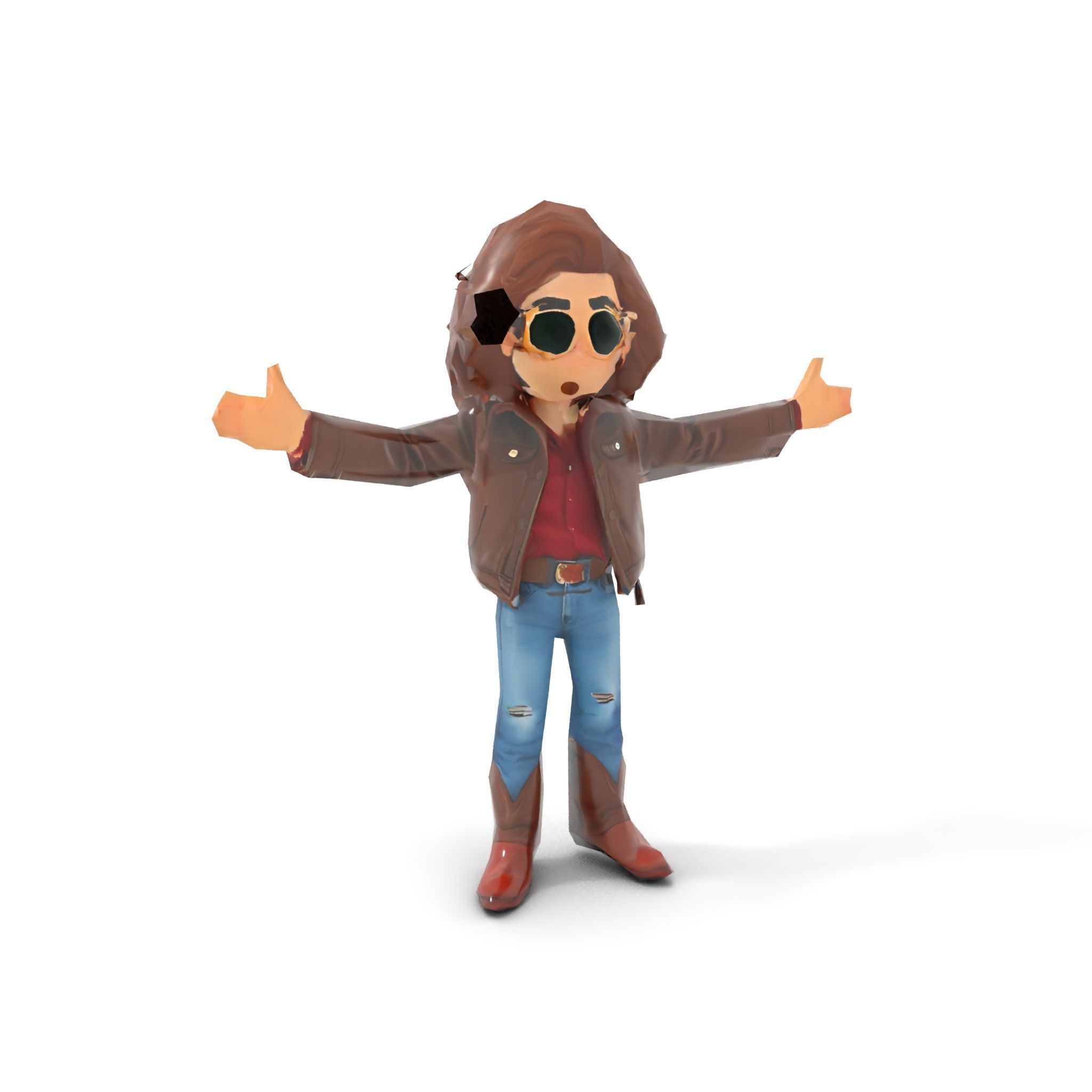 Stylish Adventurer in Leather Jacket Rigged and Animated Low-poly 3D model_18