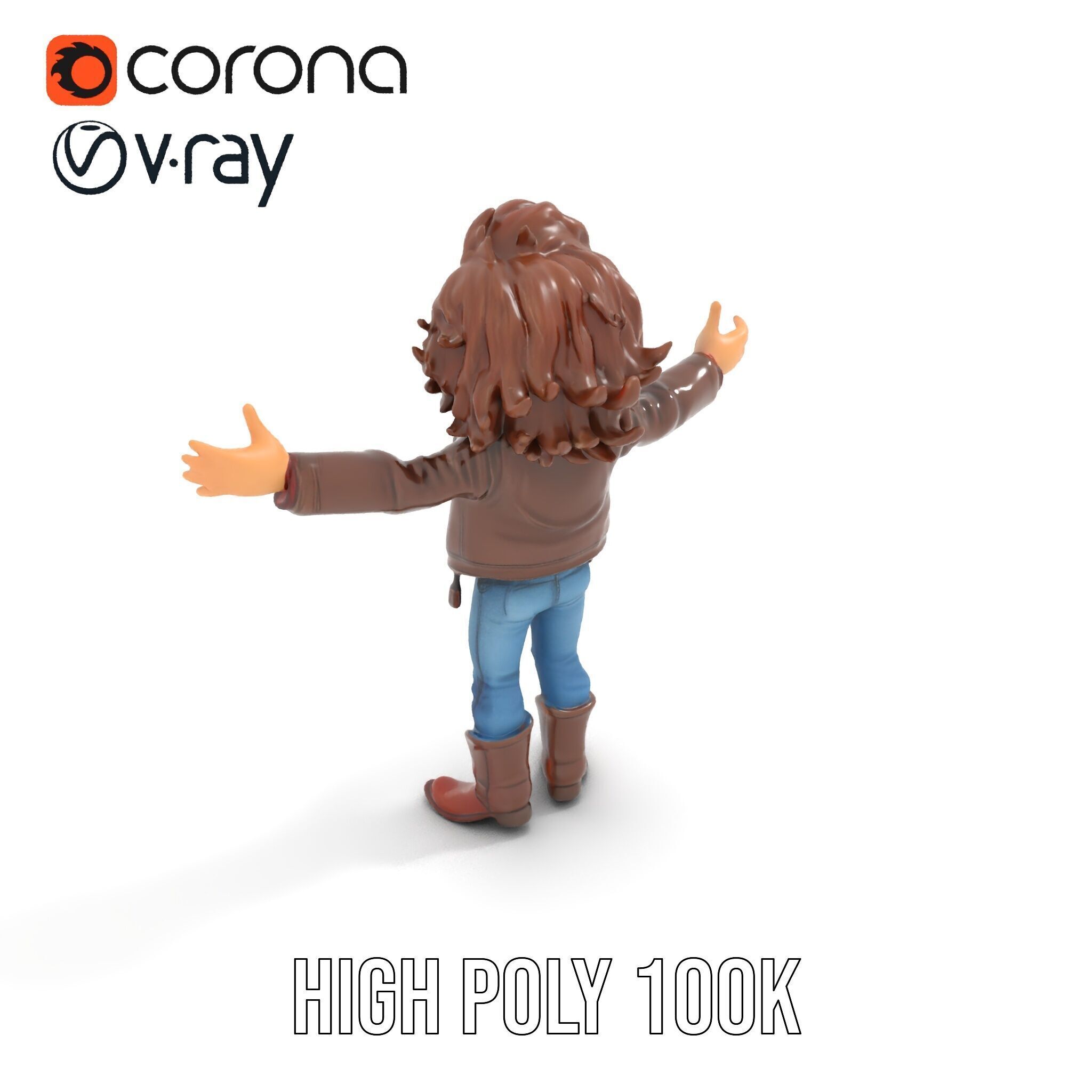 Stylish Adventurer in Leather Jacket Rigged and Animated Low-poly 3D model_22