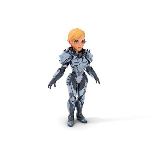 Futuristic Elf Warrior Character Model  Rigged and Animated Low-poly 3D model