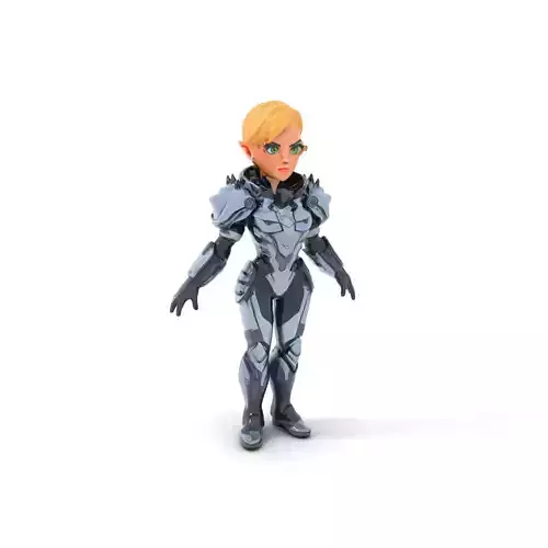 Futuristic Elf Warrior Character Model  Rigged and Animated Low-poly 3D model