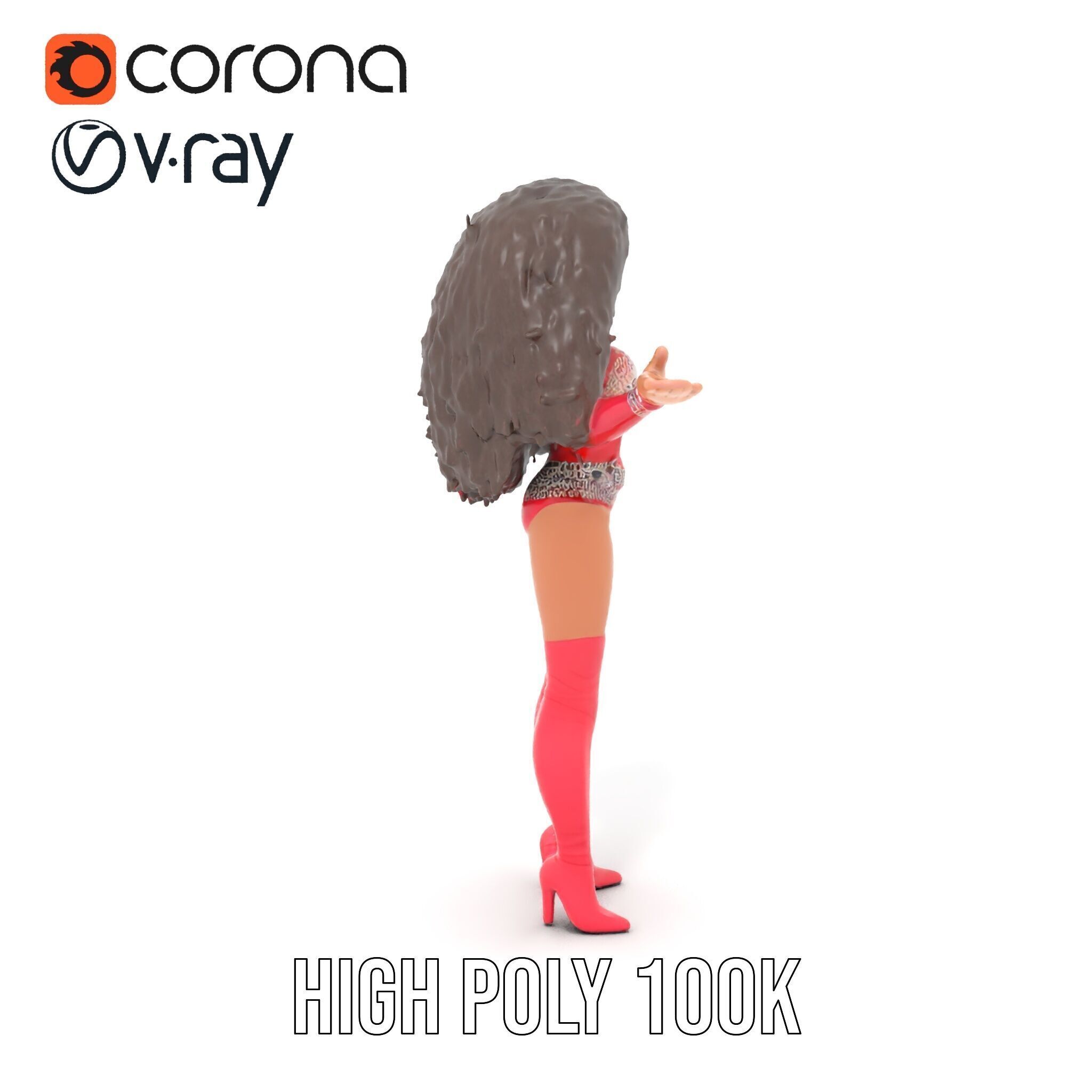 Glamorous Diva Character Model  Fully Rigged and Animated Low-poly 3D model_14