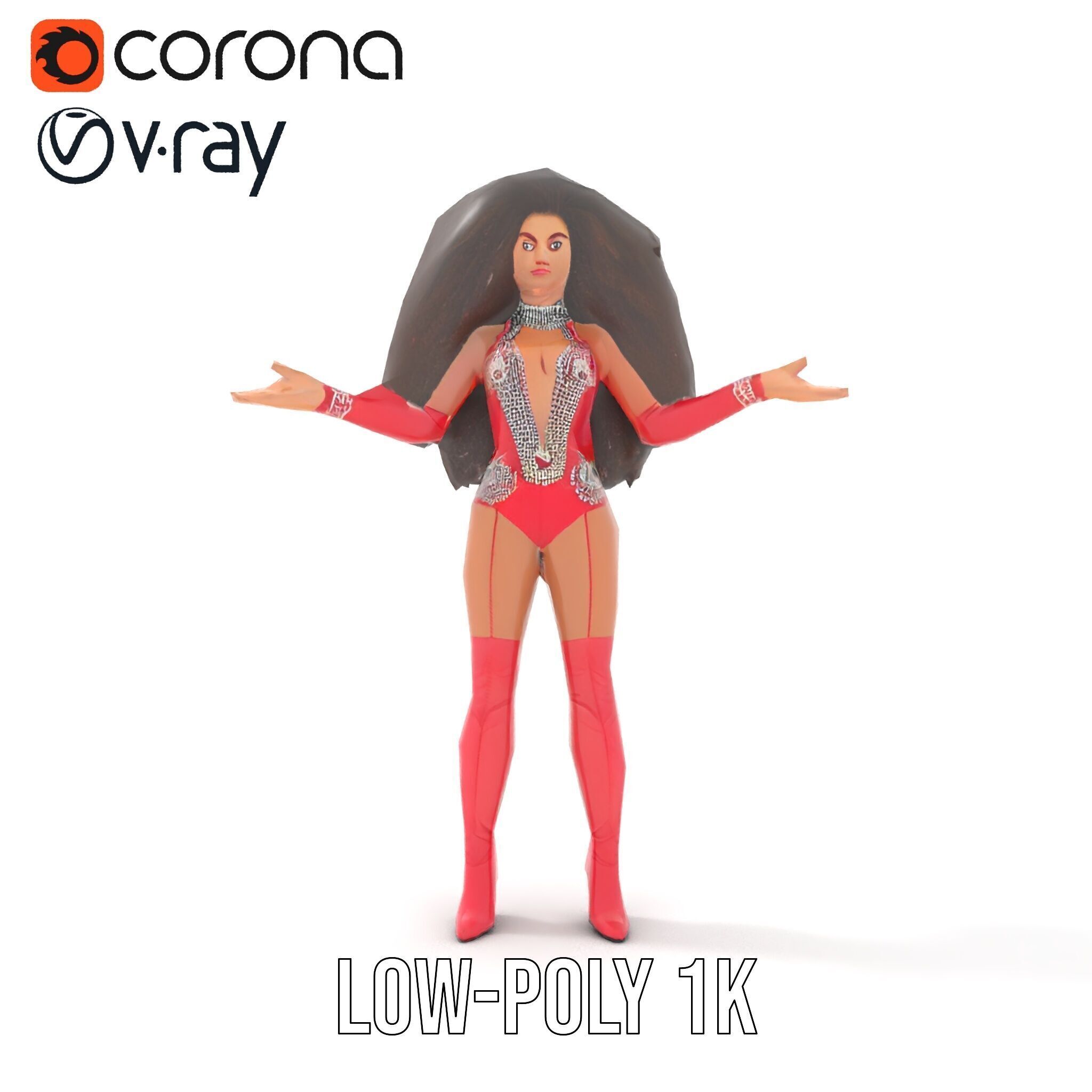 Glamorous Diva Character Model  Fully Rigged and Animated Low-poly 3D model_24