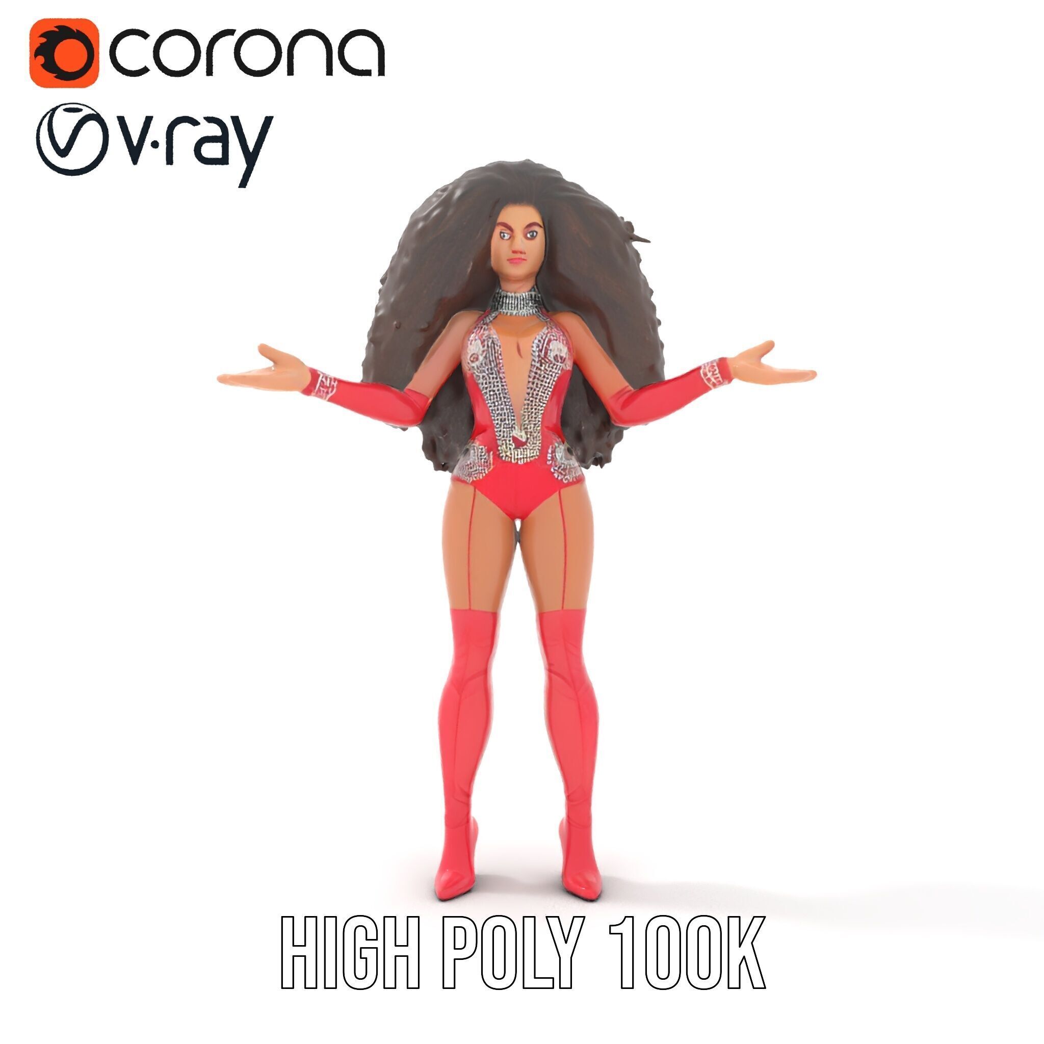 Glamorous Diva Character Model  Fully Rigged and Animated Low-poly 3D model_25