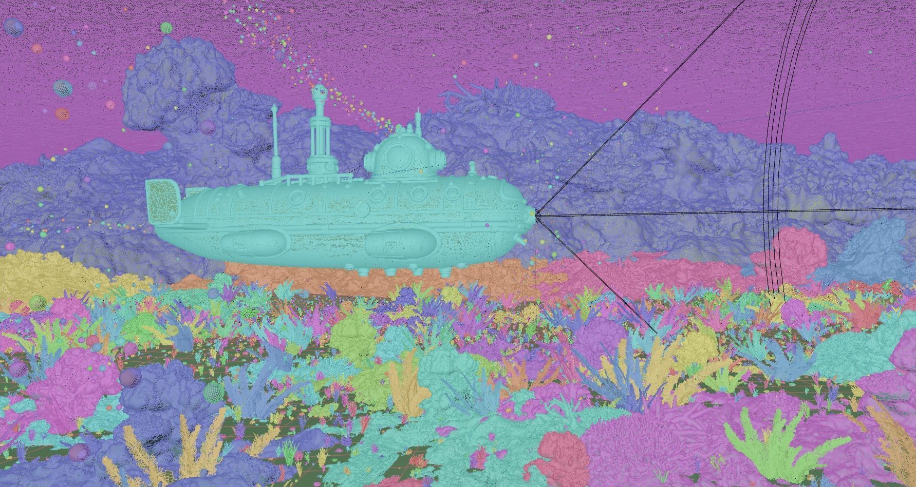 Underwater Submarine Scene Low-poly 3D model_5