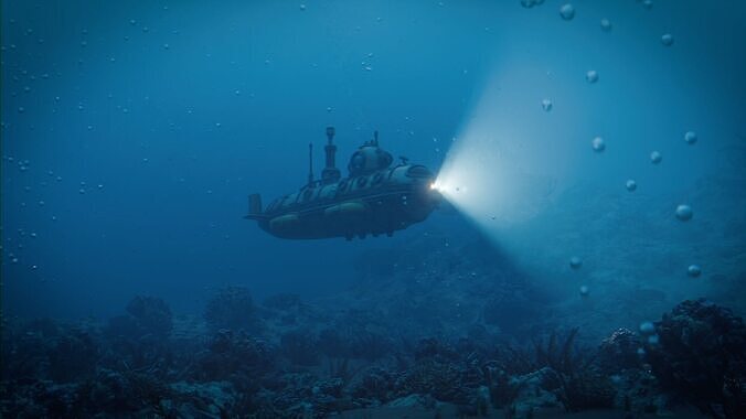 Underwater Submarine Scene Low-poly 3D model