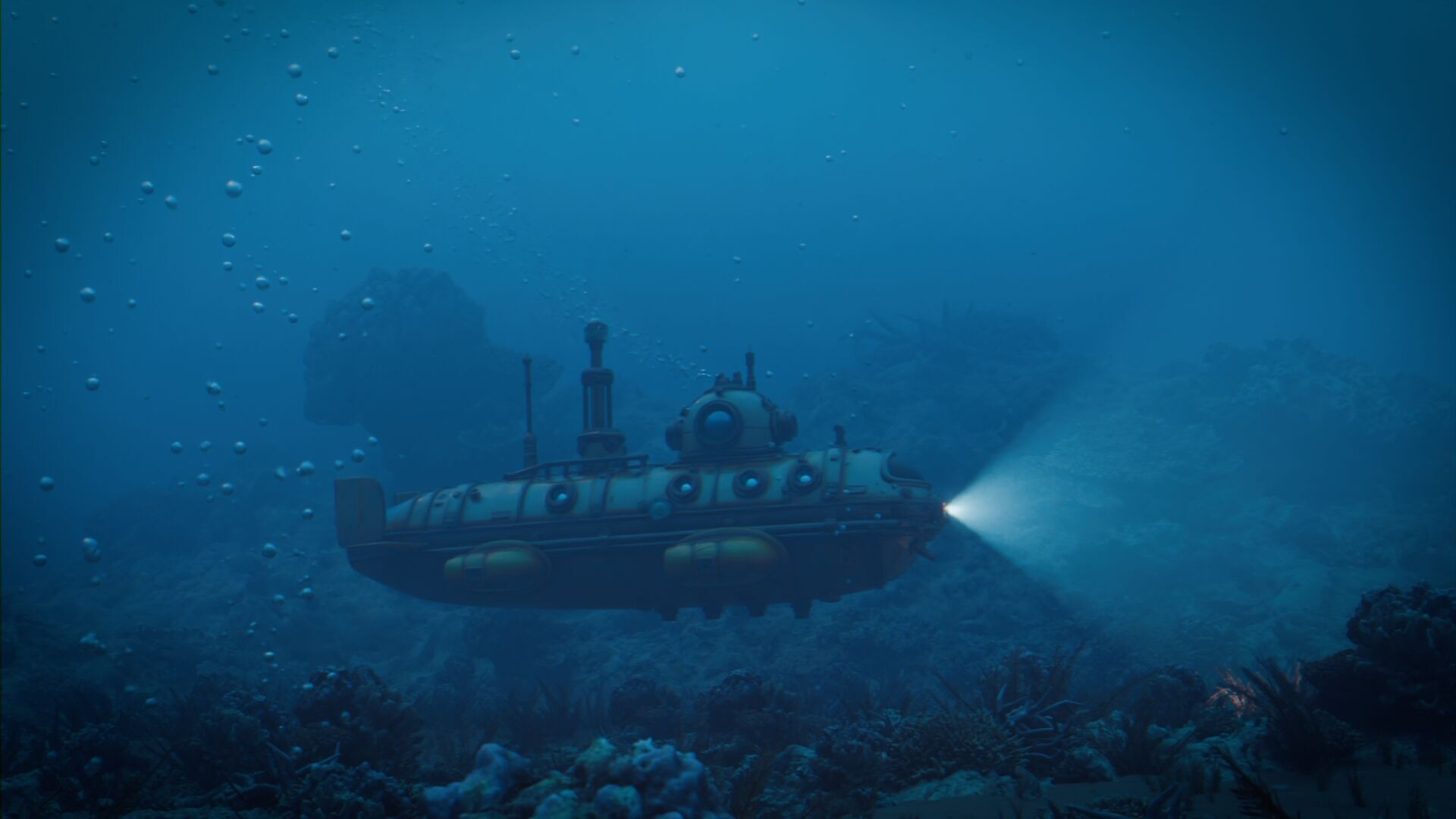 Underwater Submarine Scene Low-poly 3D model_2