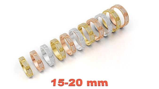 Cartier LOVE Ring Small Model Paved Original Sizes 3D print model