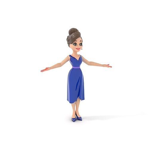 Elegant Blue Dress Female Character Model  Rigged and Animated Low-poly 3D model