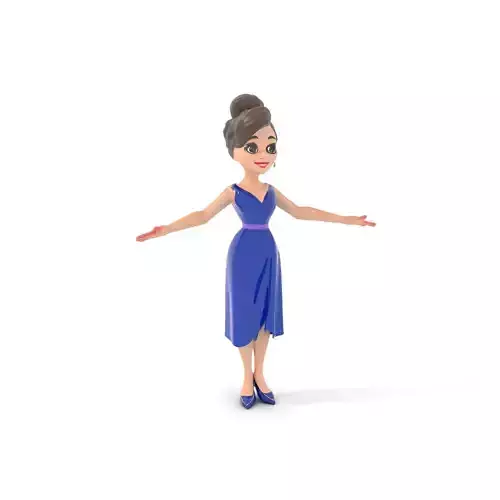 Elegant Blue Dress Female Character Model  Rigged and Animated Low-poly 3D model
