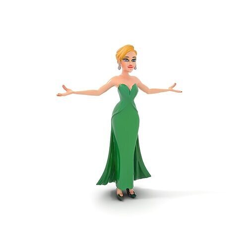 Elegant Evening Dress Character Rigged and Animated Low-poly 3D model