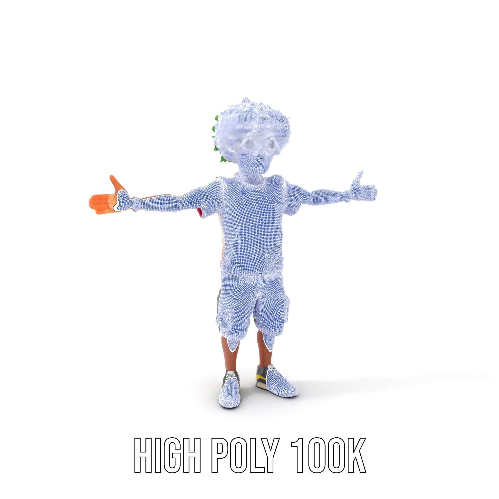 Animated TieDye Youth Character with Green Afro Rigged and An... Low-poly 3D model_5