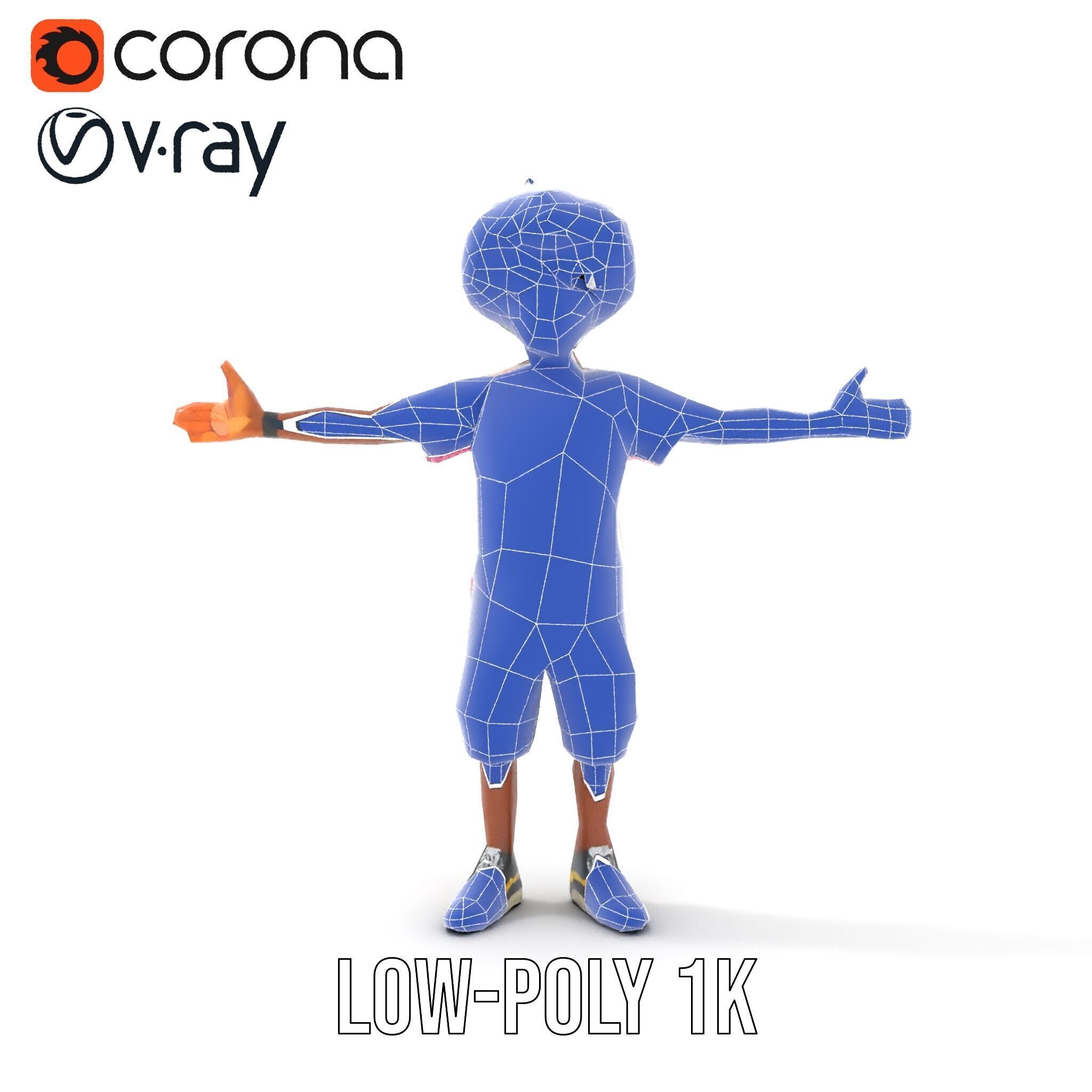 Animated TieDye Youth Character with Green Afro Rigged and An... Low-poly 3D model_31