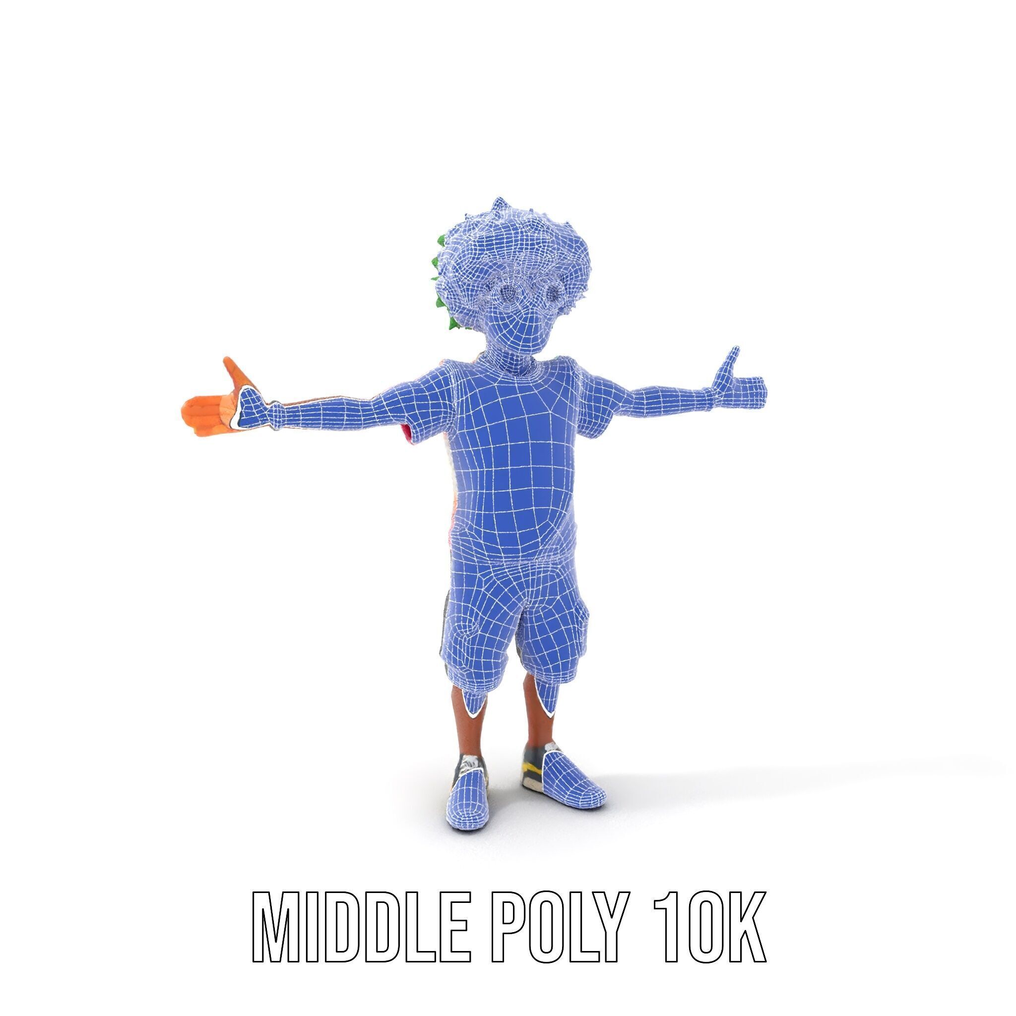 Animated TieDye Youth Character with Green Afro Rigged and An... Low-poly 3D model_24