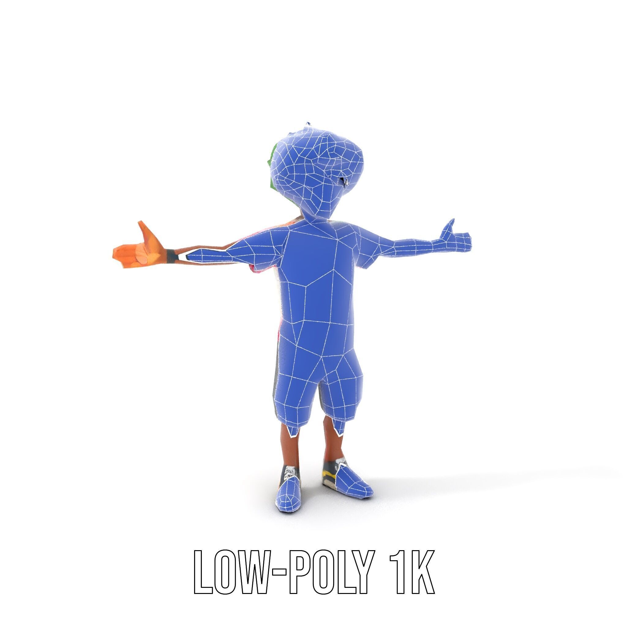 Animated TieDye Youth Character with Green Afro Rigged and An... Low-poly 3D model_9