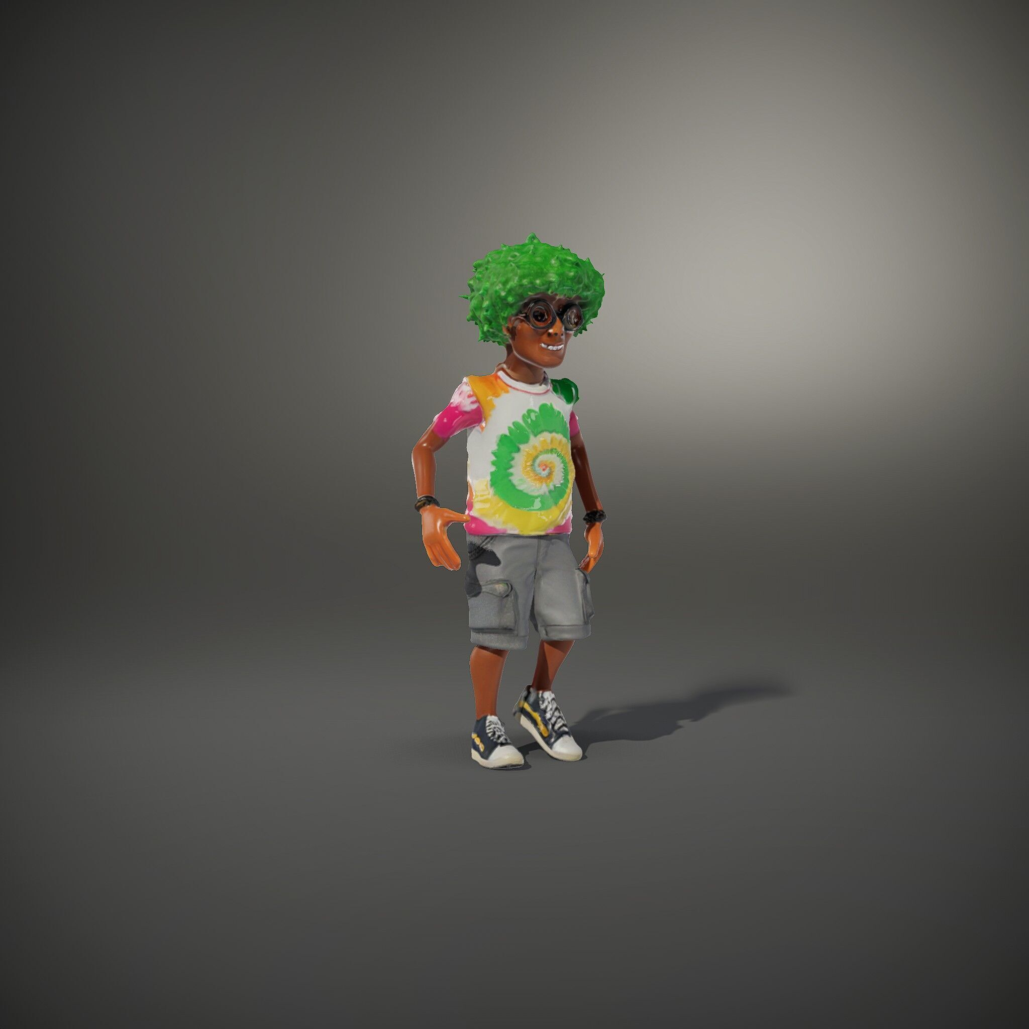 Animated TieDye Youth Character with Green Afro Rigged and An... Low-poly 3D model_37