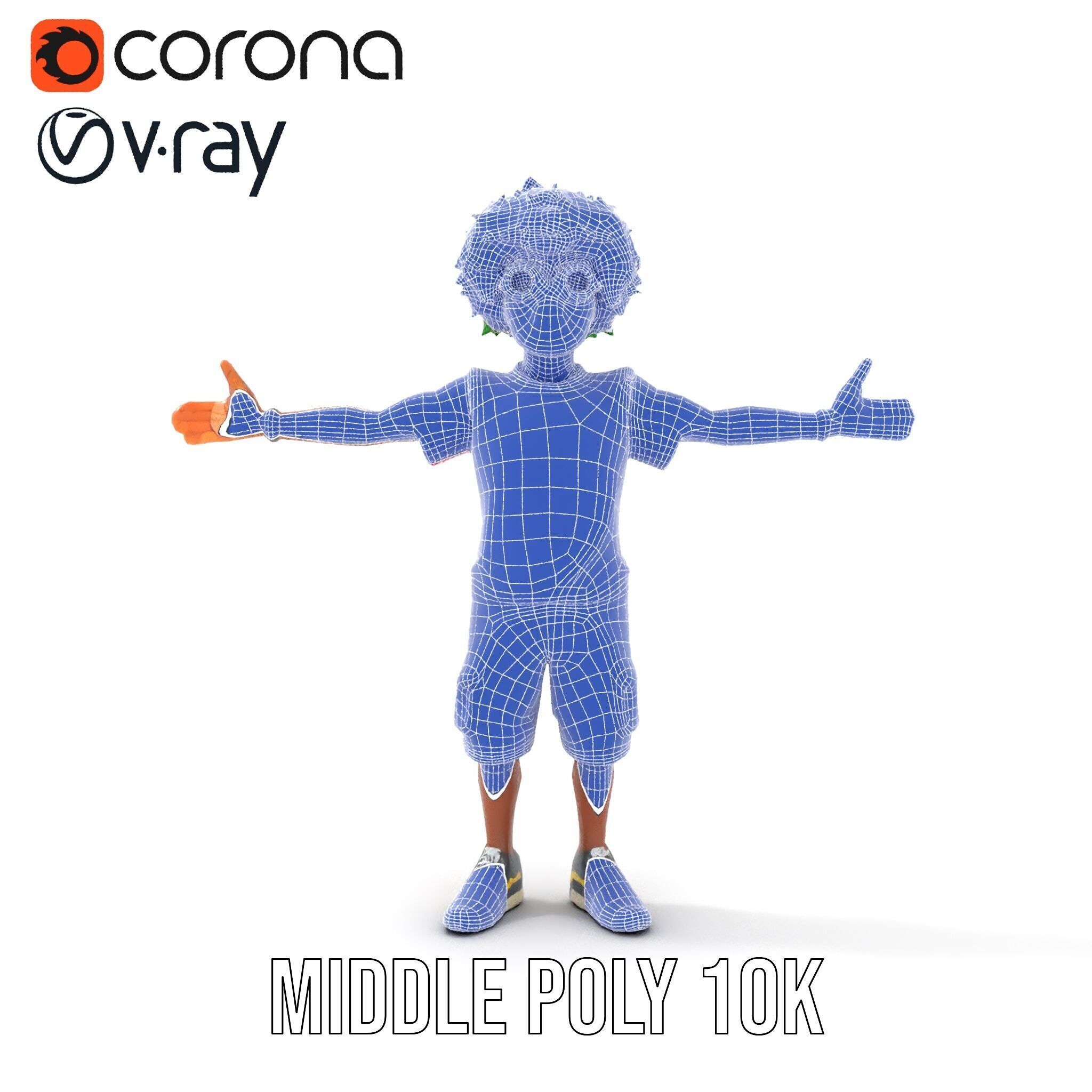 Animated TieDye Youth Character with Green Afro Rigged and An... Low-poly 3D model_35