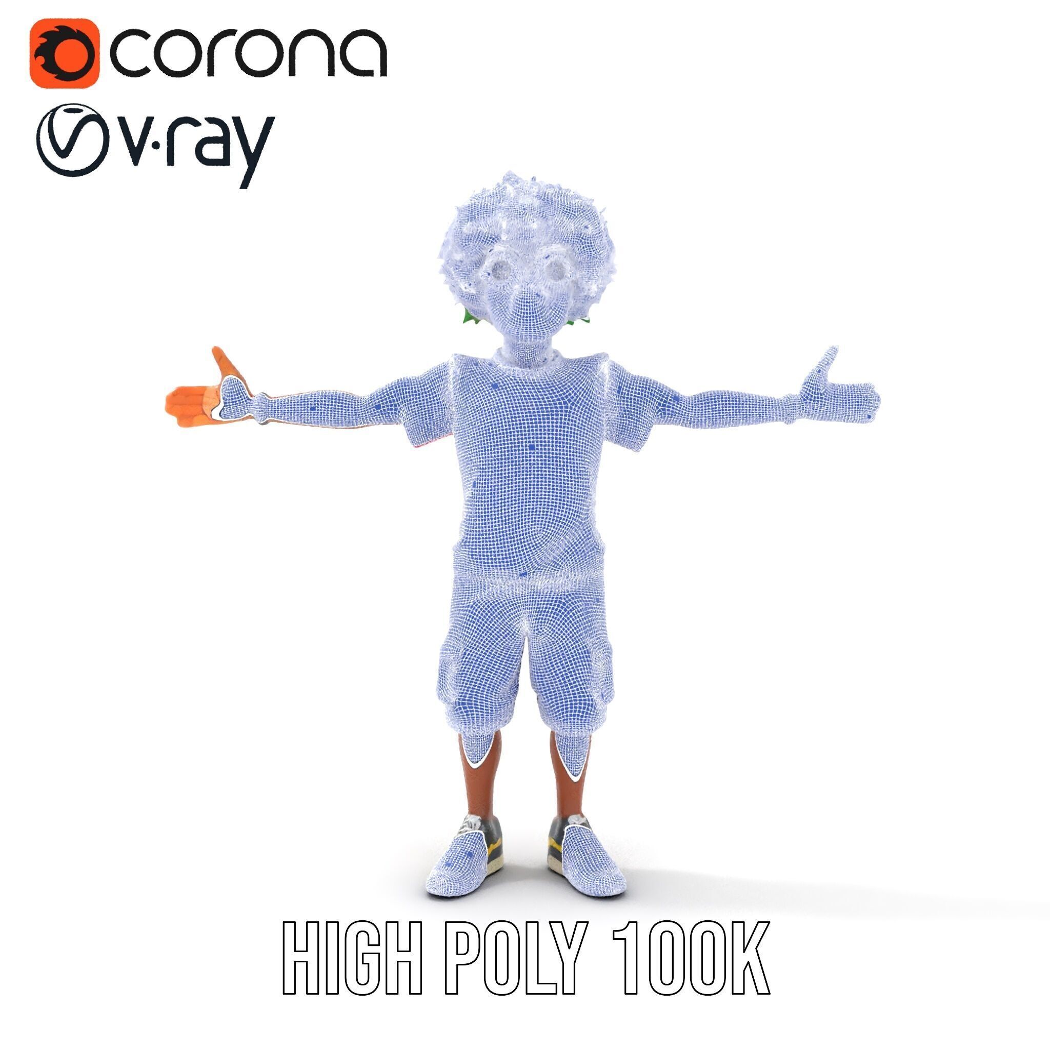 Animated TieDye Youth Character with Green Afro Rigged and An... Low-poly 3D model_26