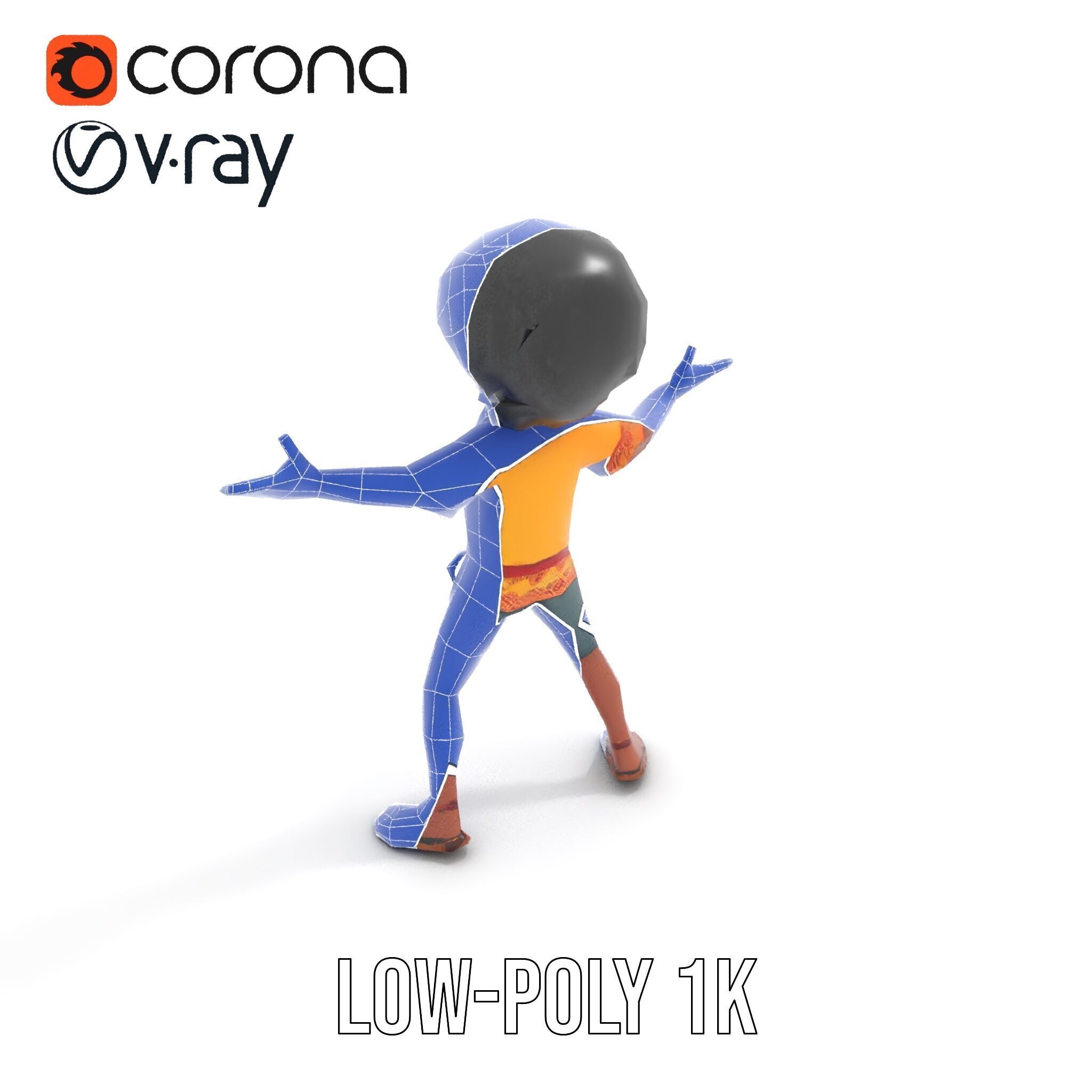 AfroStyle Cool Dude D Character Model Rigged and Animated Low-poly 3D model_10