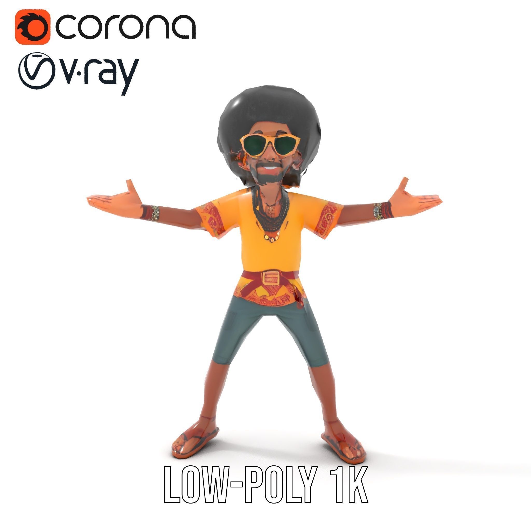 AfroStyle Cool Dude D Character Model Rigged and Animated Low-poly 3D model_16