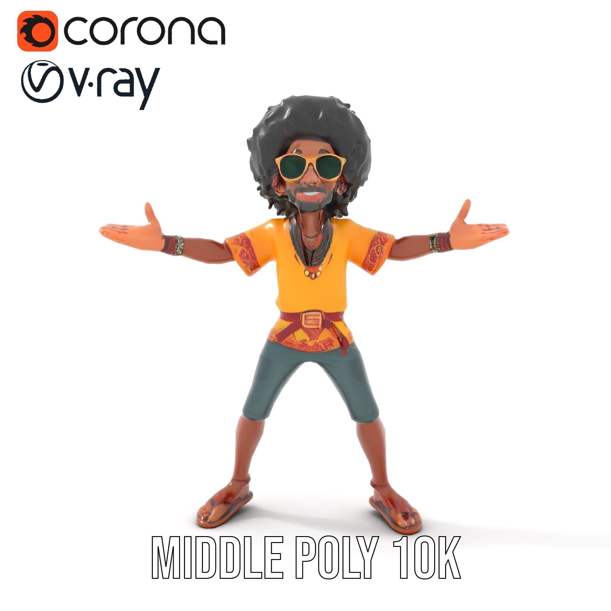 AfroStyle Cool Dude D Character Model Rigged and Animated Low-poly 3D model_9