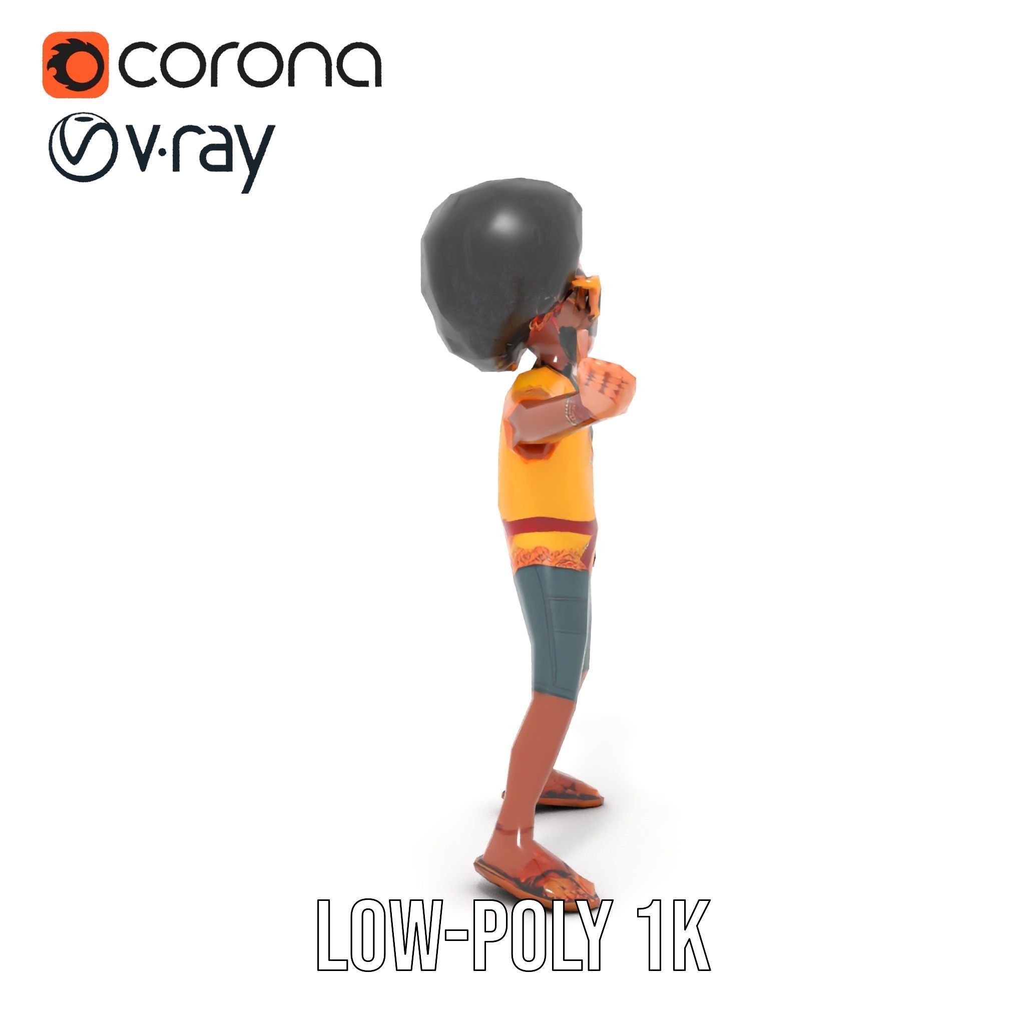 AfroStyle Cool Dude D Character Model Rigged and Animated Low-poly 3D model_7