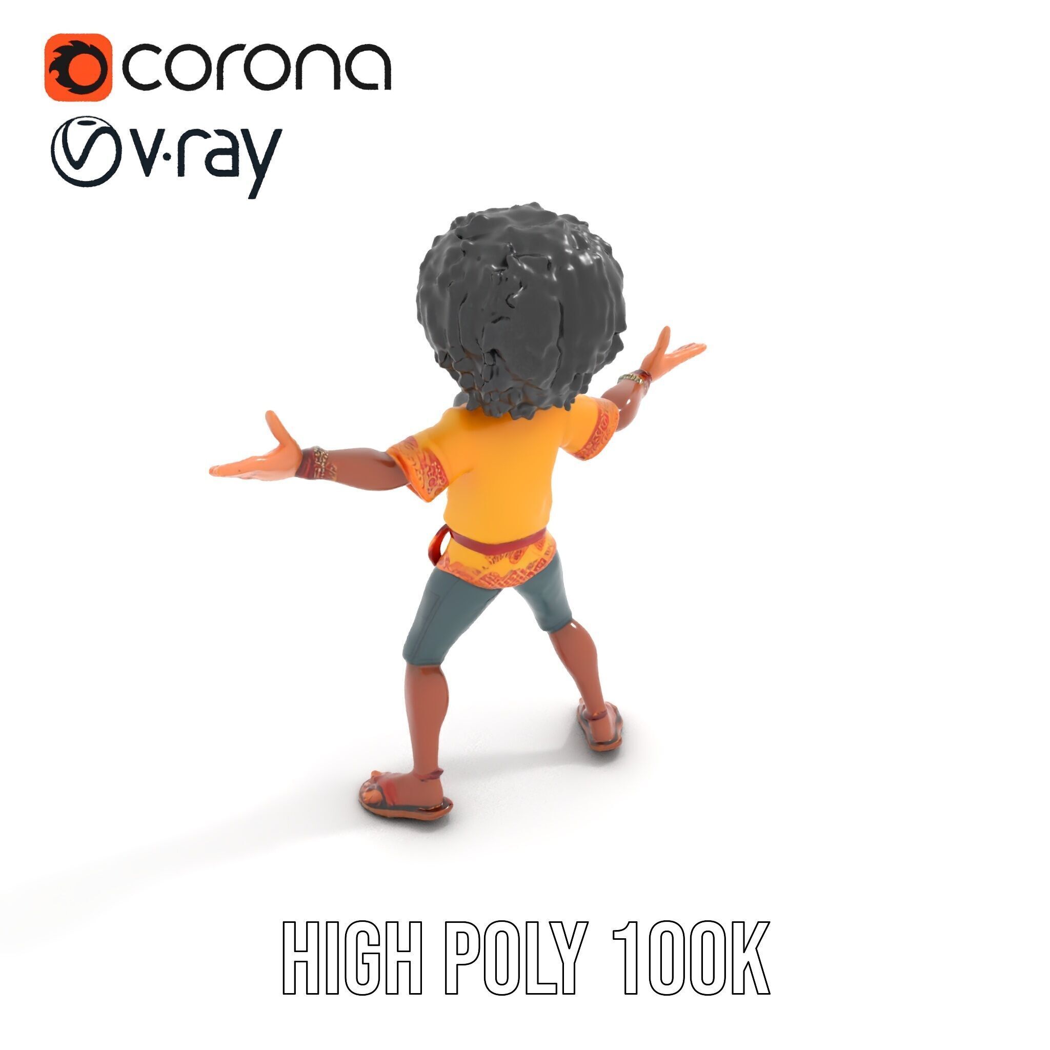 AfroStyle Cool Dude D Character Model Rigged and Animated Low-poly 3D model_22