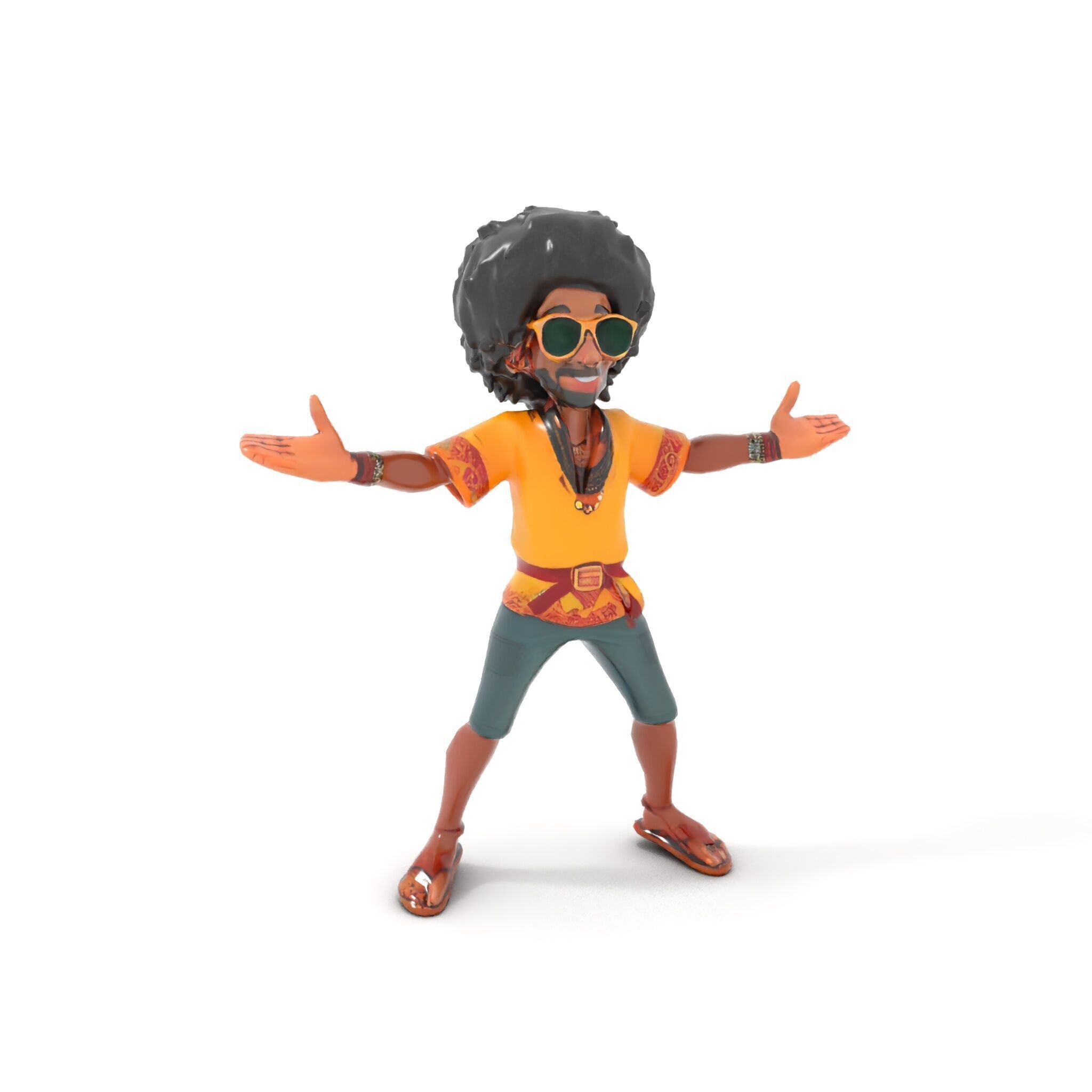 AfroStyle Cool Dude D Character Model Rigged and Animated Low-poly 3D model_20