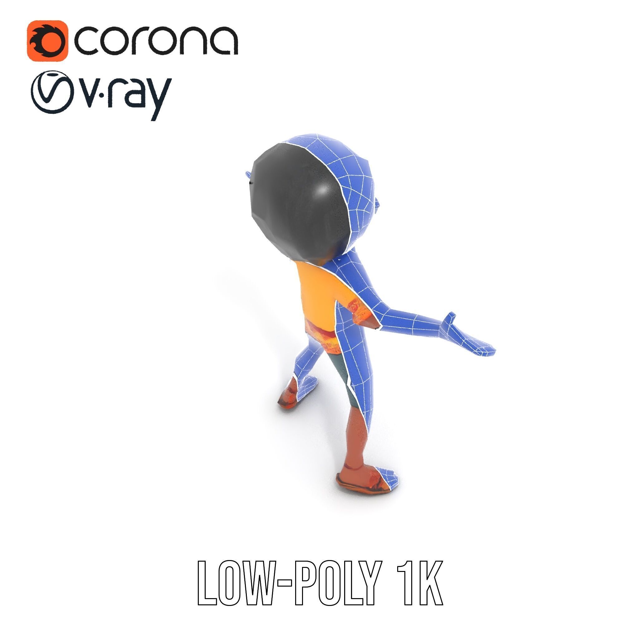 AfroStyle Cool Dude D Character Model Rigged and Animated Low-poly 3D model_18