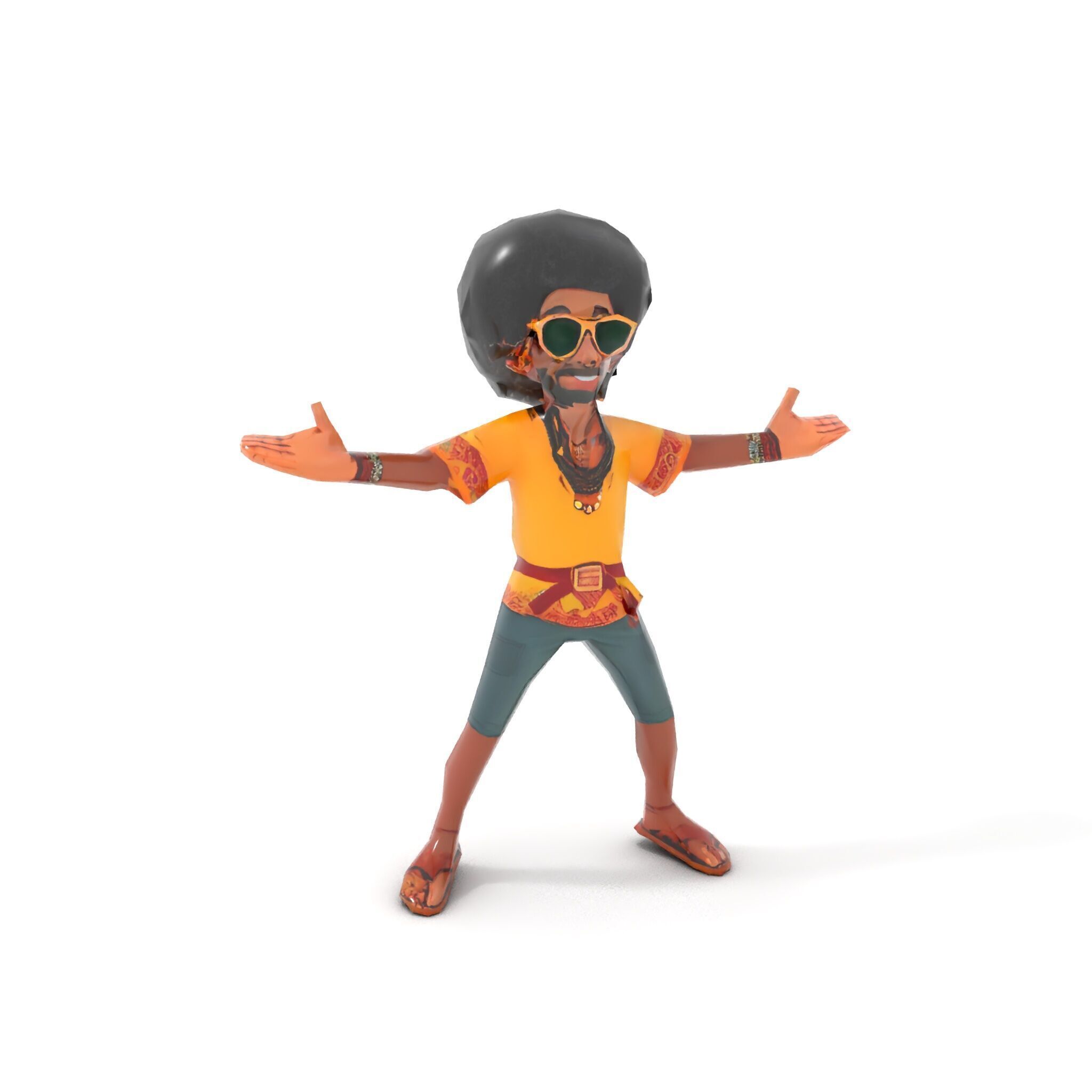 AfroStyle Cool Dude D Character Model Rigged and Animated Low-poly 3D model_21