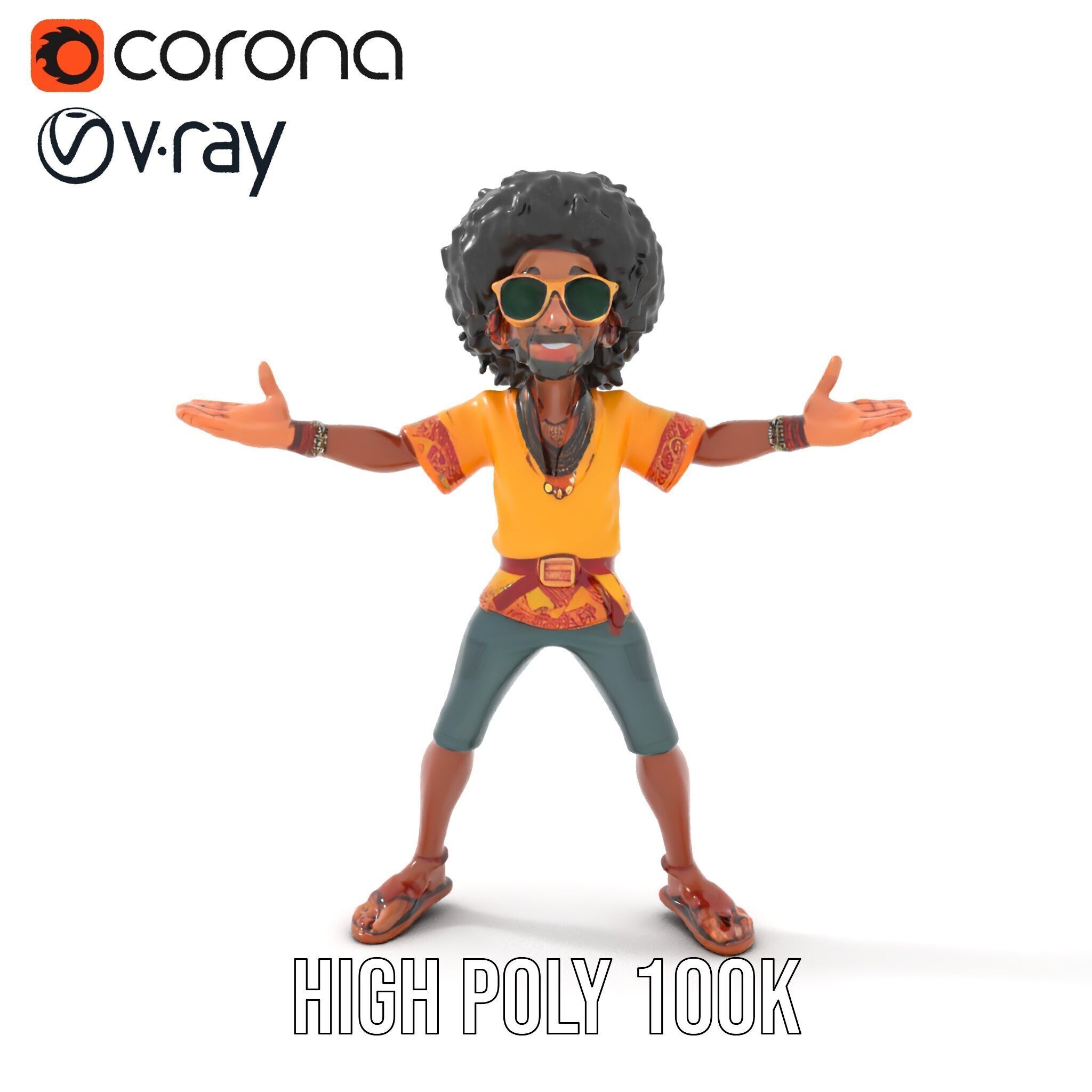 AfroStyle Cool Dude D Character Model Rigged and Animated Low-poly 3D model_11