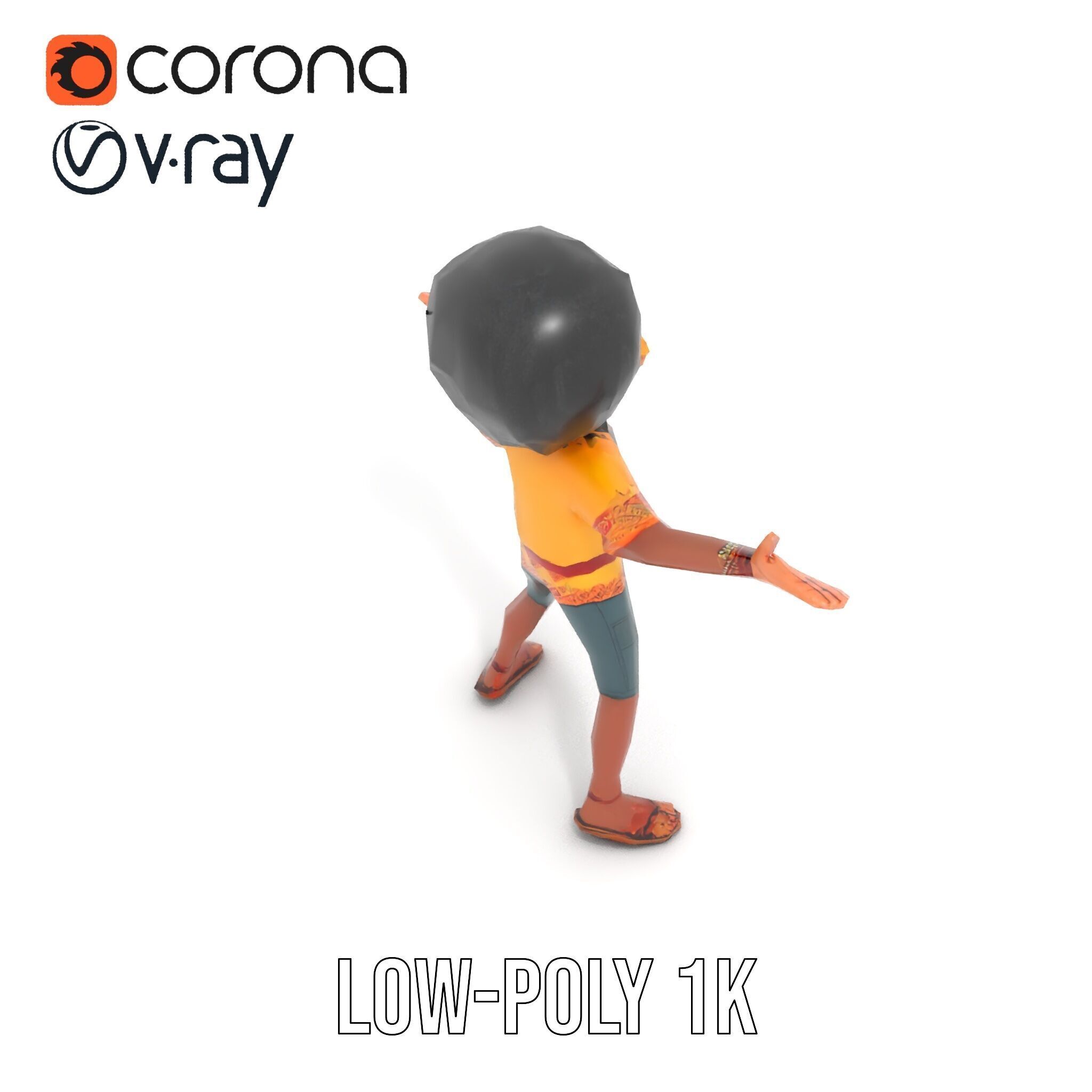 AfroStyle Cool Dude D Character Model Rigged and Animated Low-poly 3D model_24