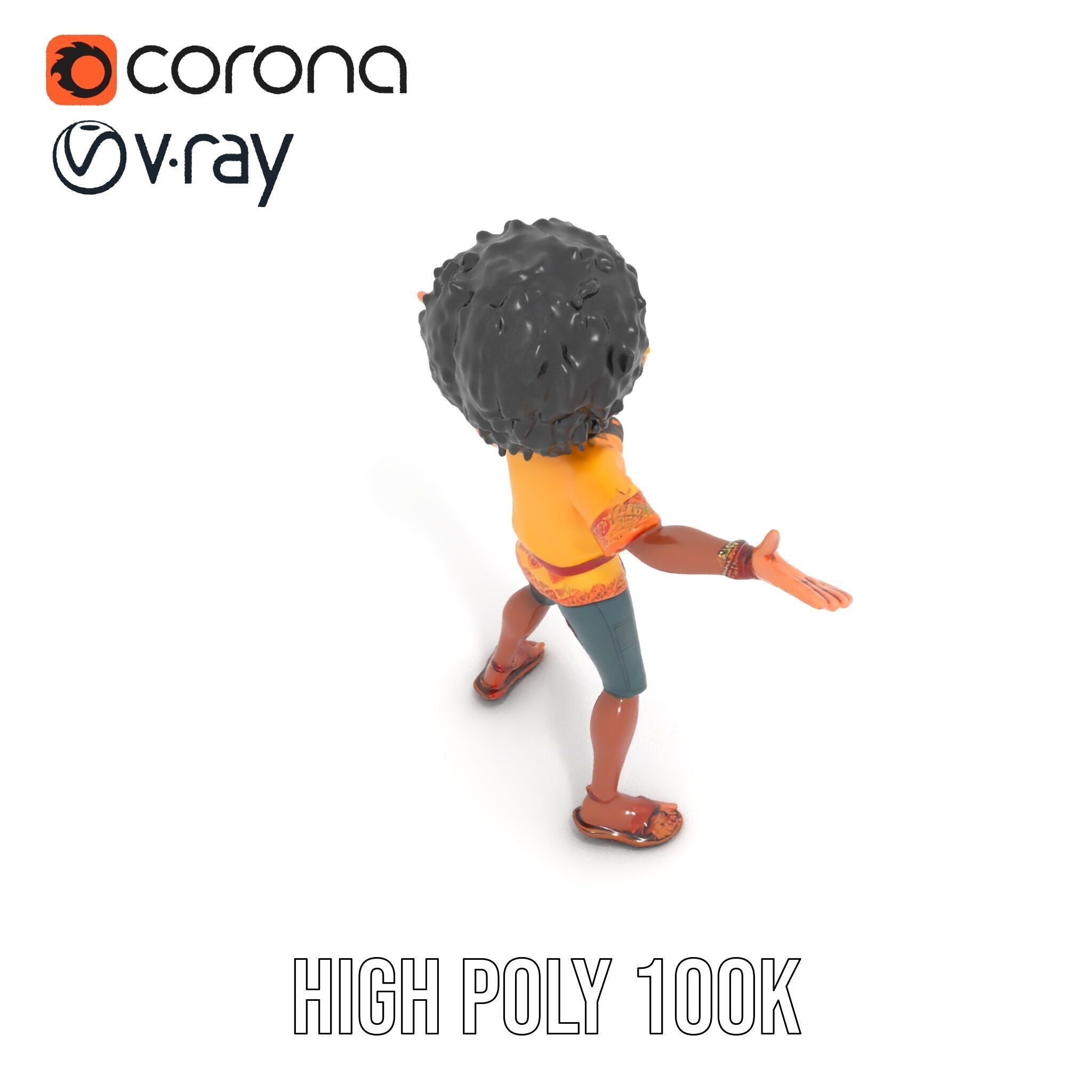 AfroStyle Cool Dude D Character Model Rigged and Animated Low-poly 3D model_19