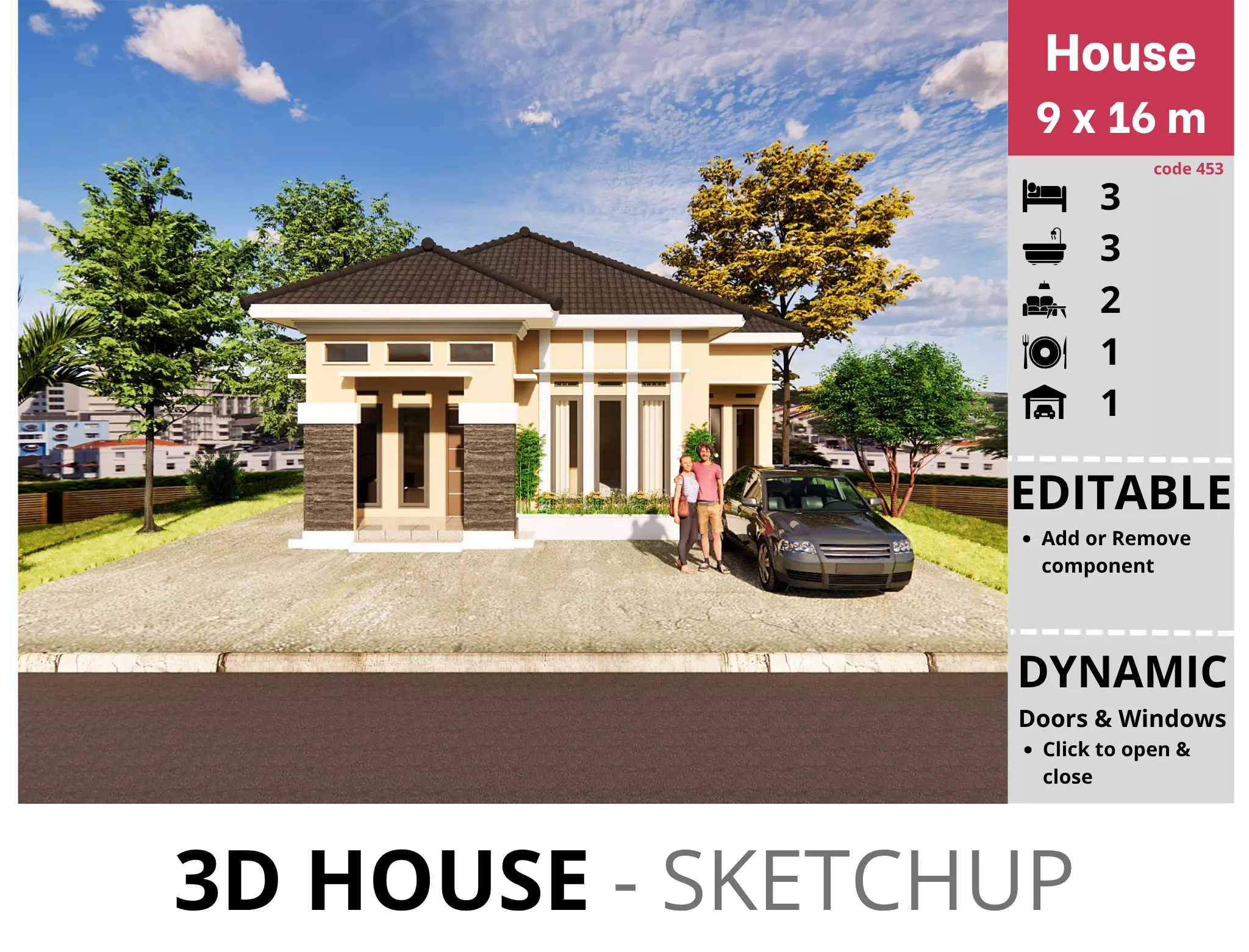 House 9x16m code 453- Sketchup 3D model 3D model 3D model