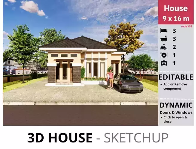 House 9x16m code 453- Sketchup 3D model 3D model