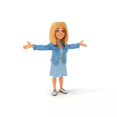 Friendly Animated Female Character Wearing Blue Dress  Rigged... Low-poly 3D model