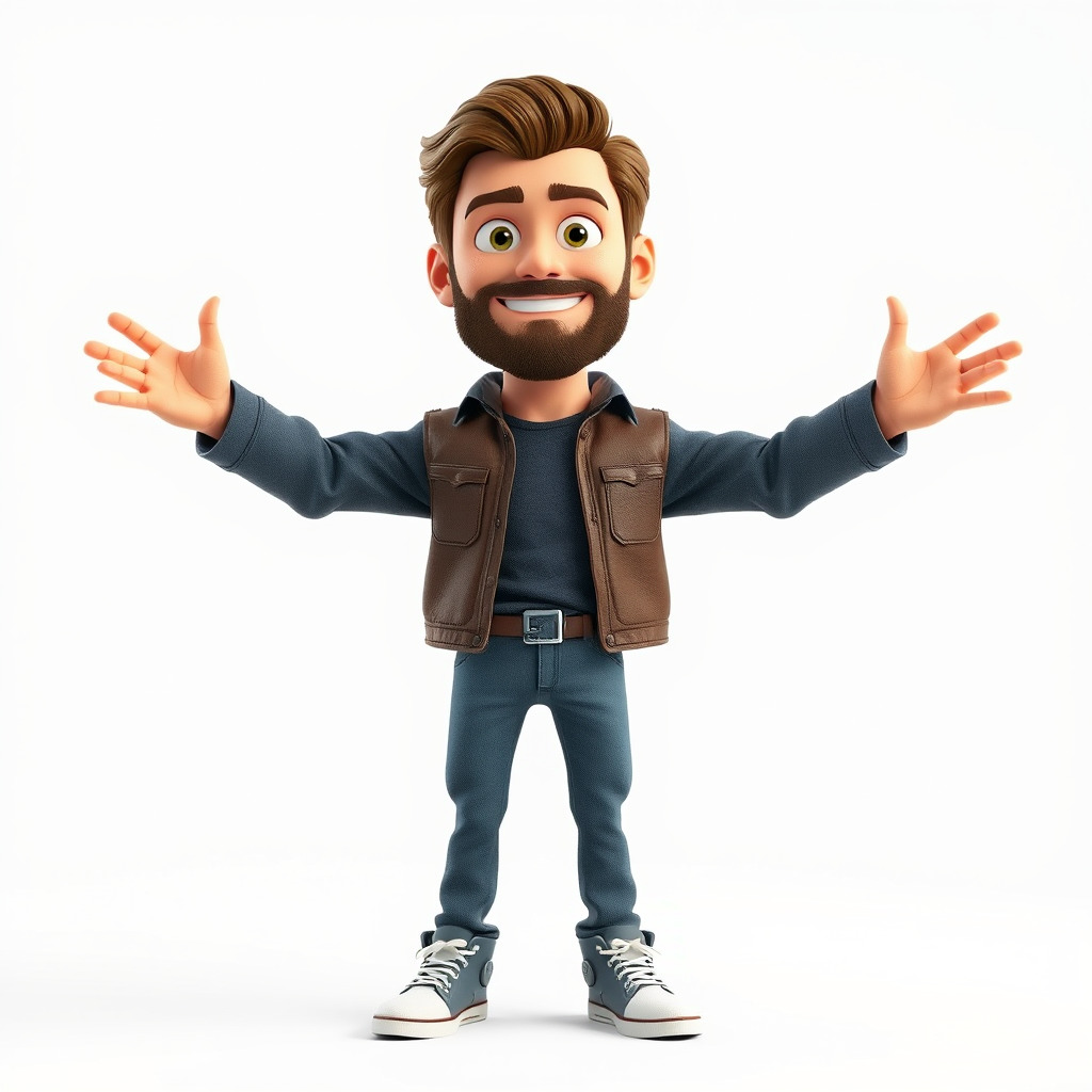 Stylish D Character with Beard in Casual Attire  Rigged and A... Low-poly 3D model_2