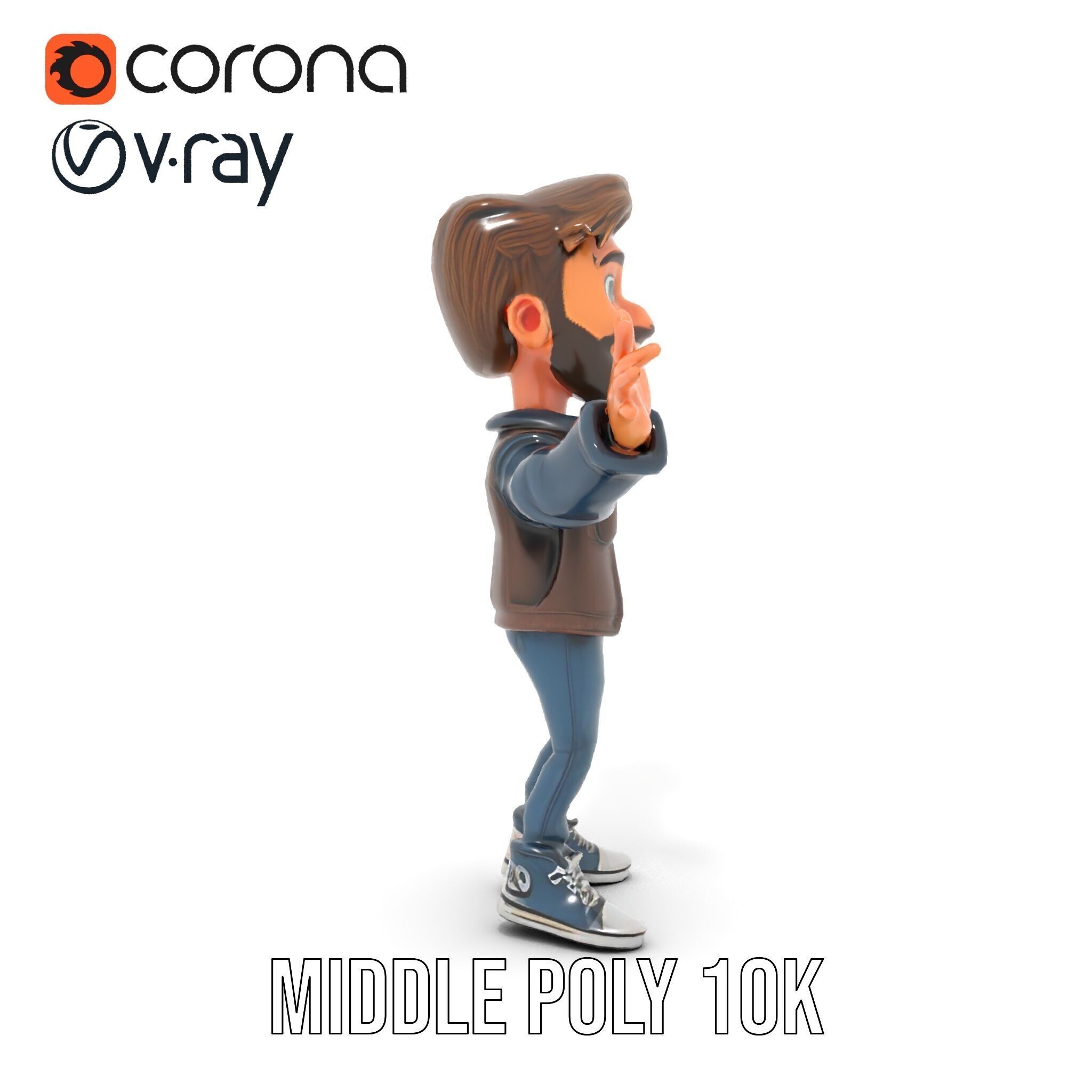 Stylish D Character with Beard in Casual Attire  Rigged and A... Low-poly 3D model_13